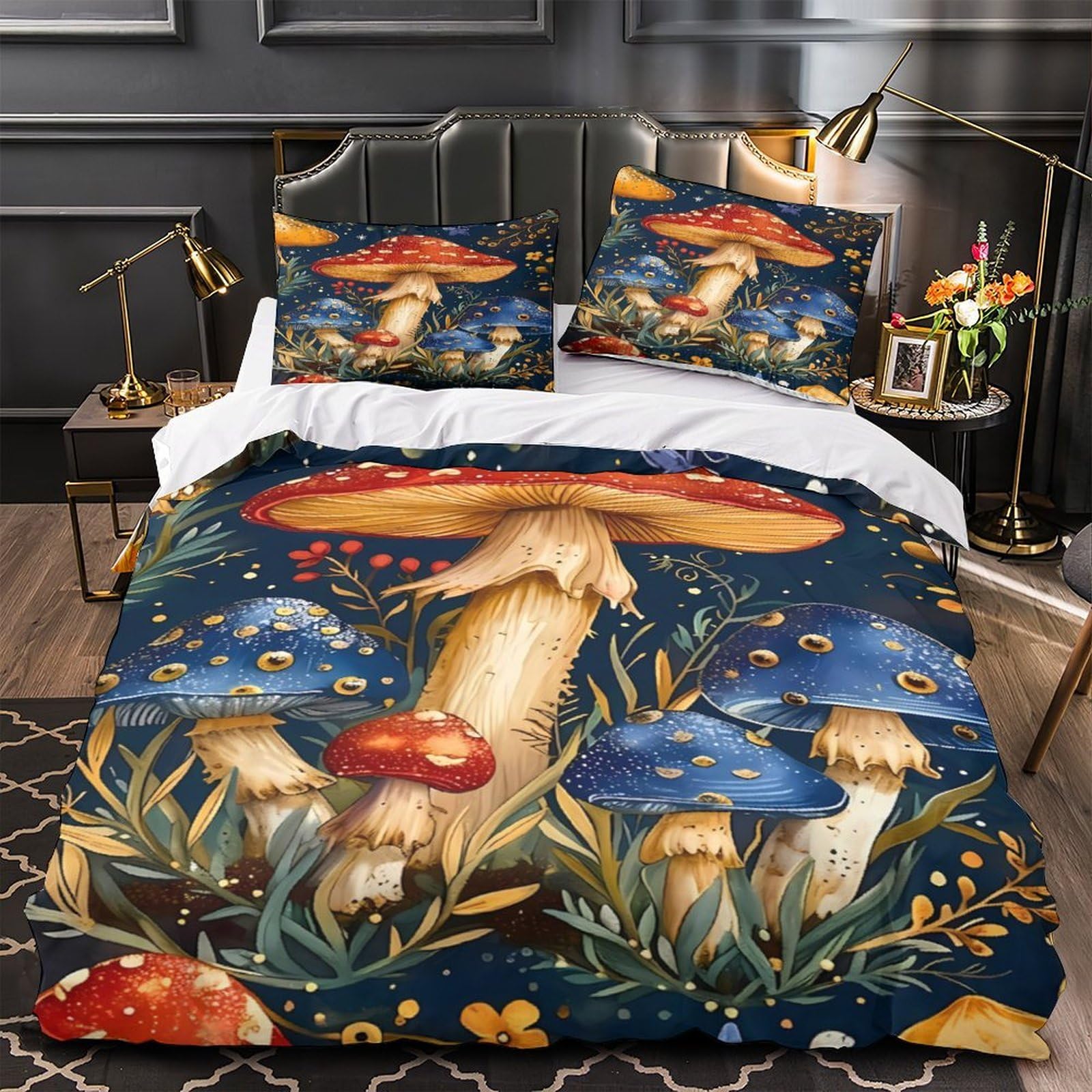 Parure de lit design champignons pour chambre d'enfant et ado