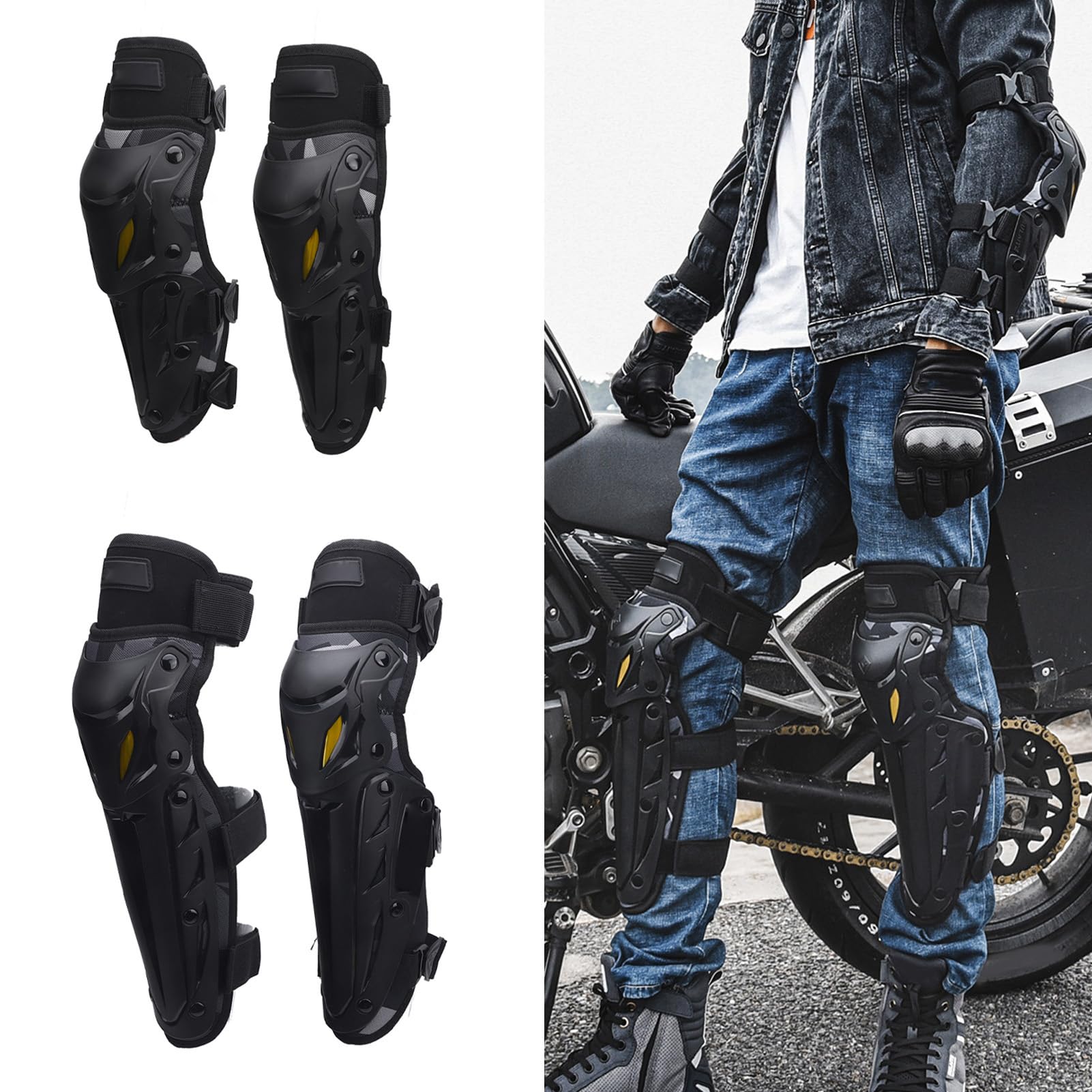 Protège-tibias de Genou de Moto, équipement de Protection de Genou de Moto, Mousse Tampon en Coque PP pour Dirtbike pour le Ski et le Cyclisme (multicolore)