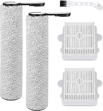 Roller Brush and Filters Replacement Parts for Roborock F25 / F25 Ace / F25 Alt / F25 LT/F25 Ultra Cordless Wet Dry Vacuum Cleaner- 2 Roller Brushes + 2 HEPA Filters + 1 Cleaning Brush 5 Pcs