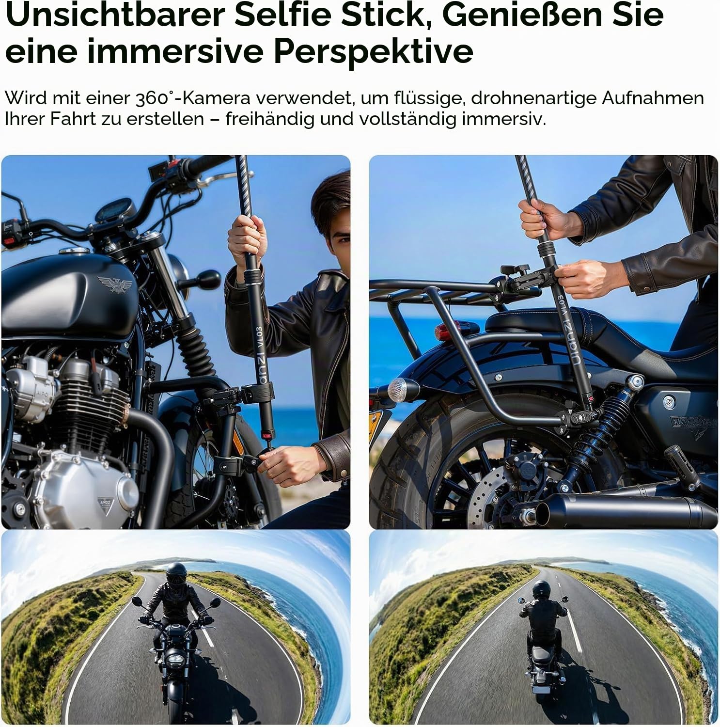 ULANZI VL03 Motorrad Halterung für Insta360 X5 X4 X3/DJI Osmo 360 mit Schnellverschluss, 40in Verlängerungsstangen-Klemmhalterung für GoPro DJI Insta360 Action-Kamera