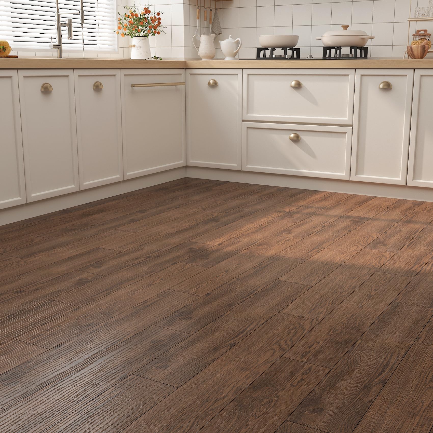 ReWallpaper 35 Pack 4.7m² Peel and Stick Floor Tiles Wood Effect Herringbone Brown Vinyl Tiles Bathroom Floor Planks Wooden 90cmx15cm Vintage Wood Flooring for Living Room Hallway Studio