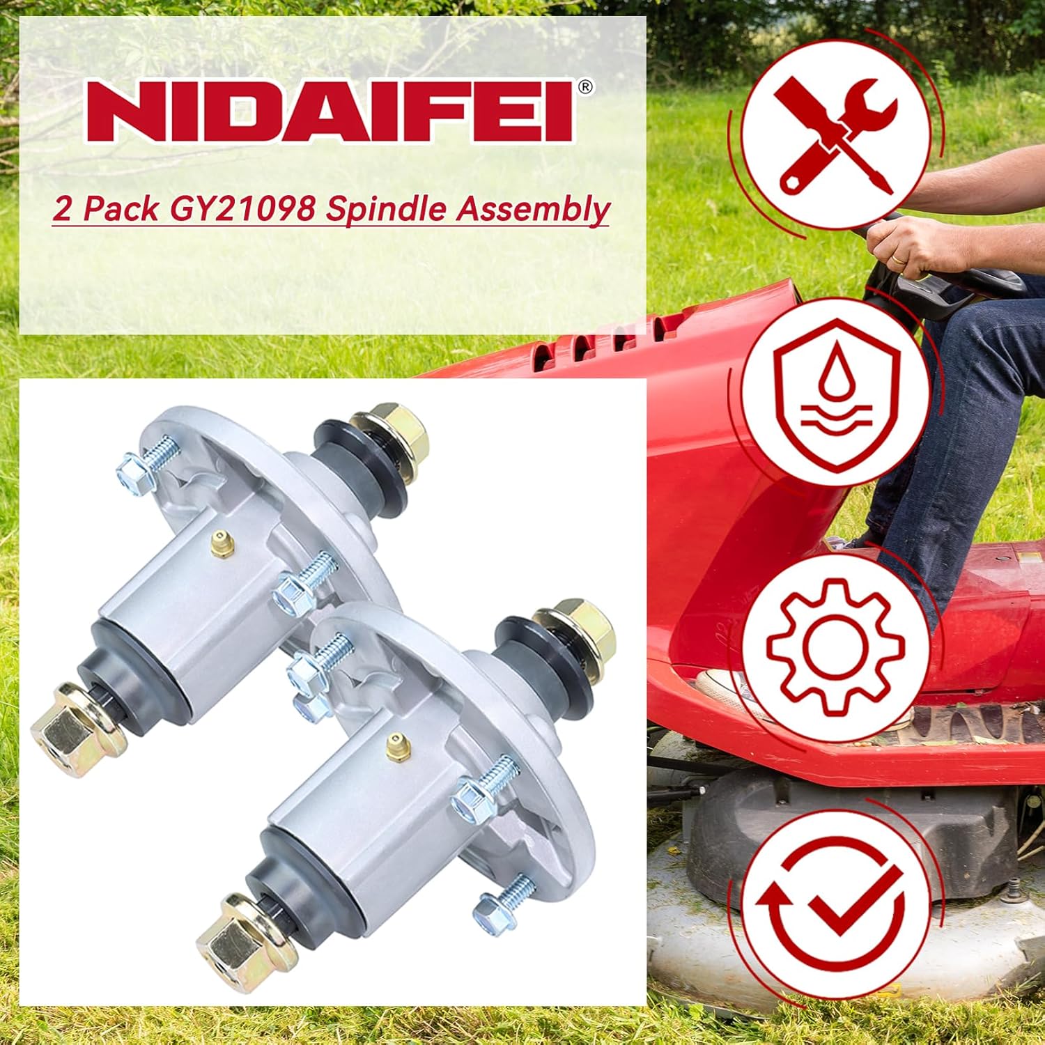 2 Pack AUC15811 Spindlle Replaces GY21098 GY20454 GY20962 for John Deere D140 D130 D110 E140 D105 D125 E100 E130 D160 LA145 LA105 E110 E120 LA115 E170 D155 D100 LA130 LA135 E160 42" 48" Mower