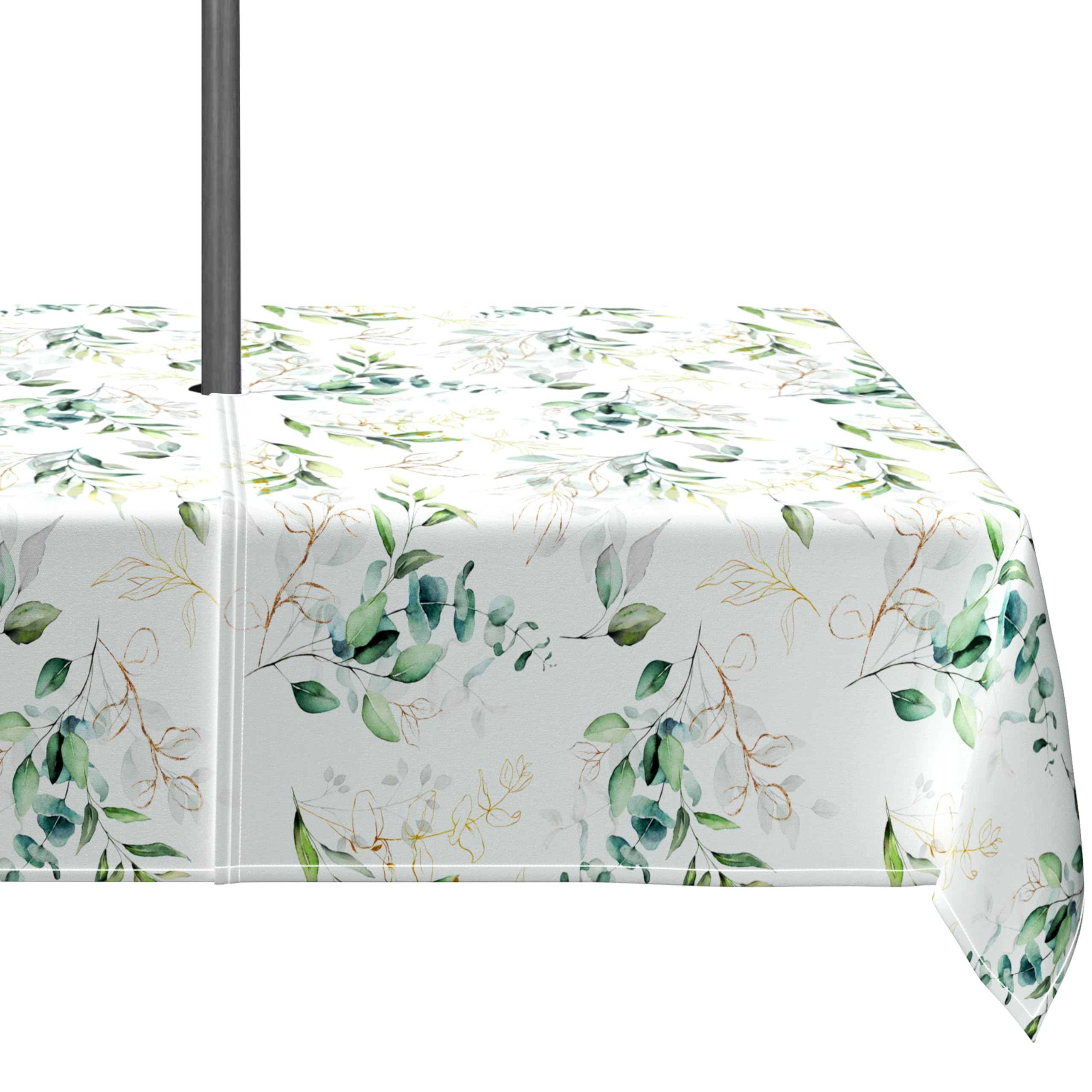 Virtumob Outdoor Tablecloth with Umbrella Hole and Zipper, Rectangle Patio Table Covers for Spring/Summer, Machine Washable Outdoor Picnic Table Cloth (Leaves, 60" × 84" Rectangular)