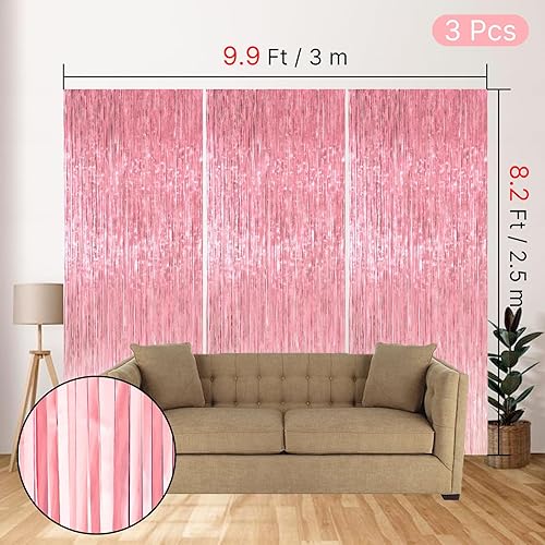 Vista 16 de PartyWoo Cortinas de flecos de aluminio plateadas, 2 serpentinas plateadas de 3.3 x 6.6 pies, telón de fondo con flecos, fondo de oropel, cortina