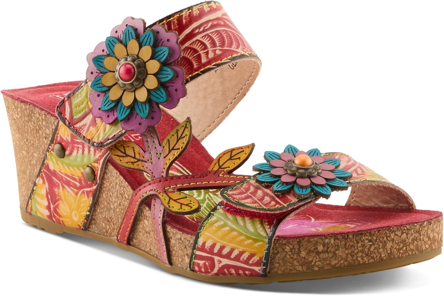 Spring Step L'Artiste MOAI Women Sandals – Hand-Painted Floral Slide Sandal with Adjustable Strap, Cushioned Insole, Rubber Sole, Low Heel Comfort Fit - Image 2