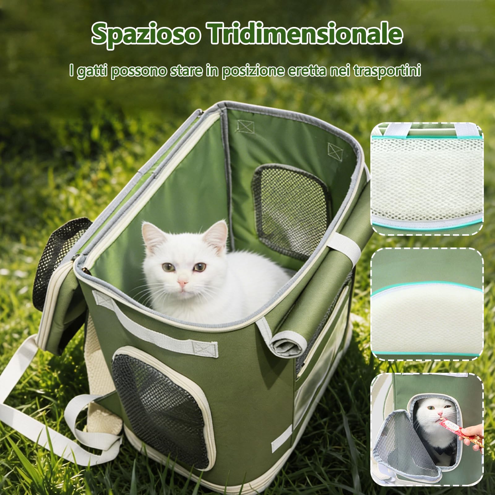 Galatée Zaino Per Animali Domestici, Capiente, Traspirante, Protettivo Per La Colonna Vertebrale e Antistress, Con Tendina Arrotolabile Per Prevenire Lo Stress, Pieghevole e Reversibile (Beige)