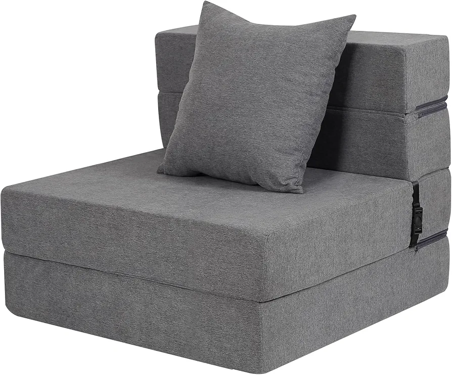 Canapé-lit futon pliable avec mousse à mémoire de forme haute densité et oreiller moelleux, lit d'appoint pliable, taille simple, gris foncé