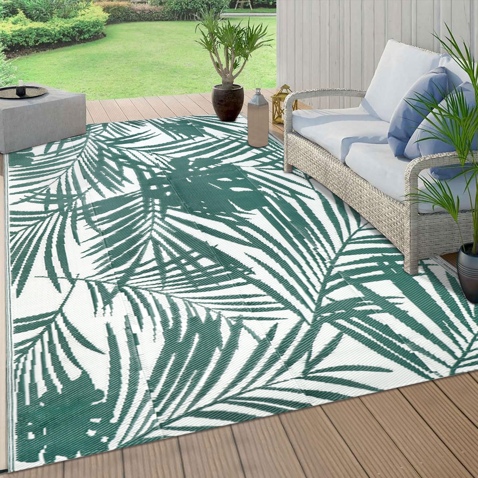 famibay 6x9 Outdoor Rug Waterproof Outdoor Patio Rug Tropical Outdoor Plastic Straw Rug All Weather RV Rugs for Outside Camping Rug Lightweight Portable Outdoor Carpet Mats for Patio Deck RV Camper