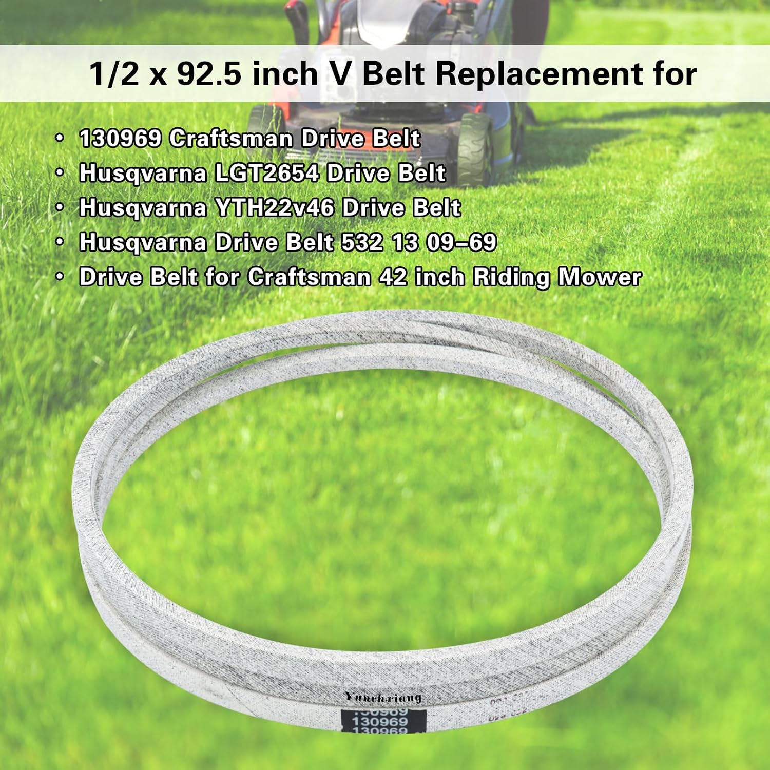 532130969 592855201 Drive Belt Kevlar for 130969 Craftsman Drive Belt YT3000, YT4000, YS4500, Husqvarna YTH22V46, YTH24V48, YTH24V54, YTH24K48, LGT2654 - Aramid Cord, 1/2'' x 92-1/2''