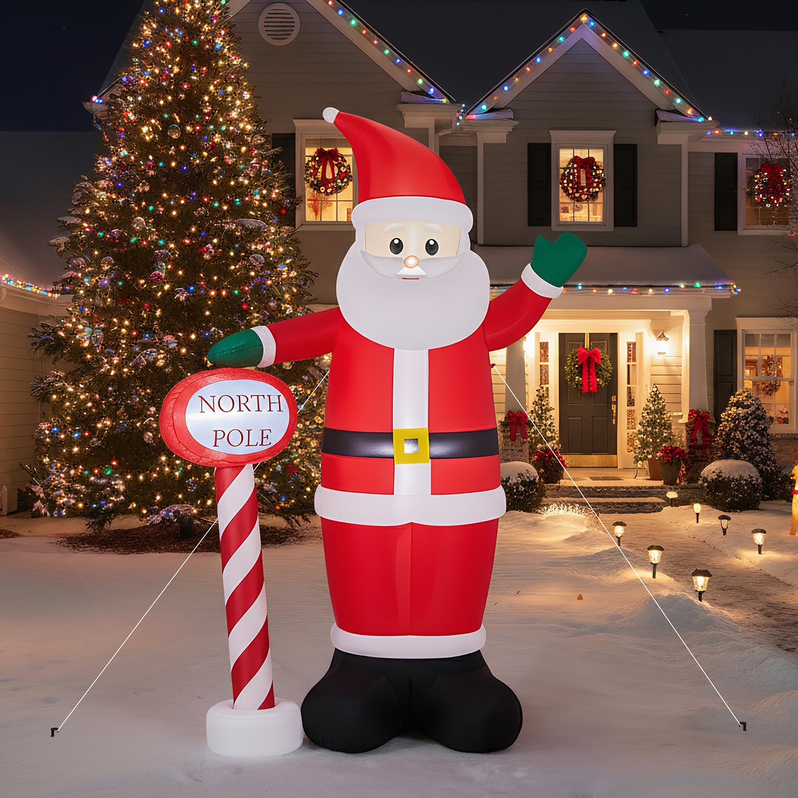 Bonnlo 8.2FT/250cm Christmas Inflatable Outdoor Decoration, Inflatable Santa with North Pole Sign, LED Lighted Outdoor Blow Up Decor, Built-in 3 Lights Yard Decoration for Garden Lawn Xmas Display — image 1
