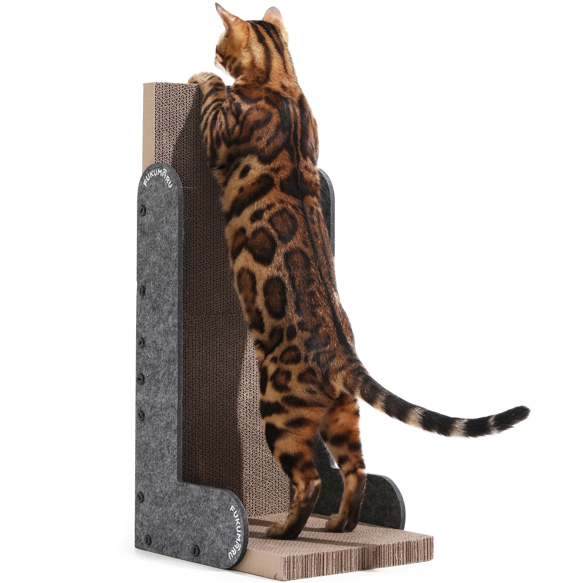 FUKUMARU Drapak dla kota, 68 cm w kształcie litery L, nowoczesna kartonowa deska do drapania dla kotów domowych, filcowy pionowy drapak, ochraniacz na meble, szary