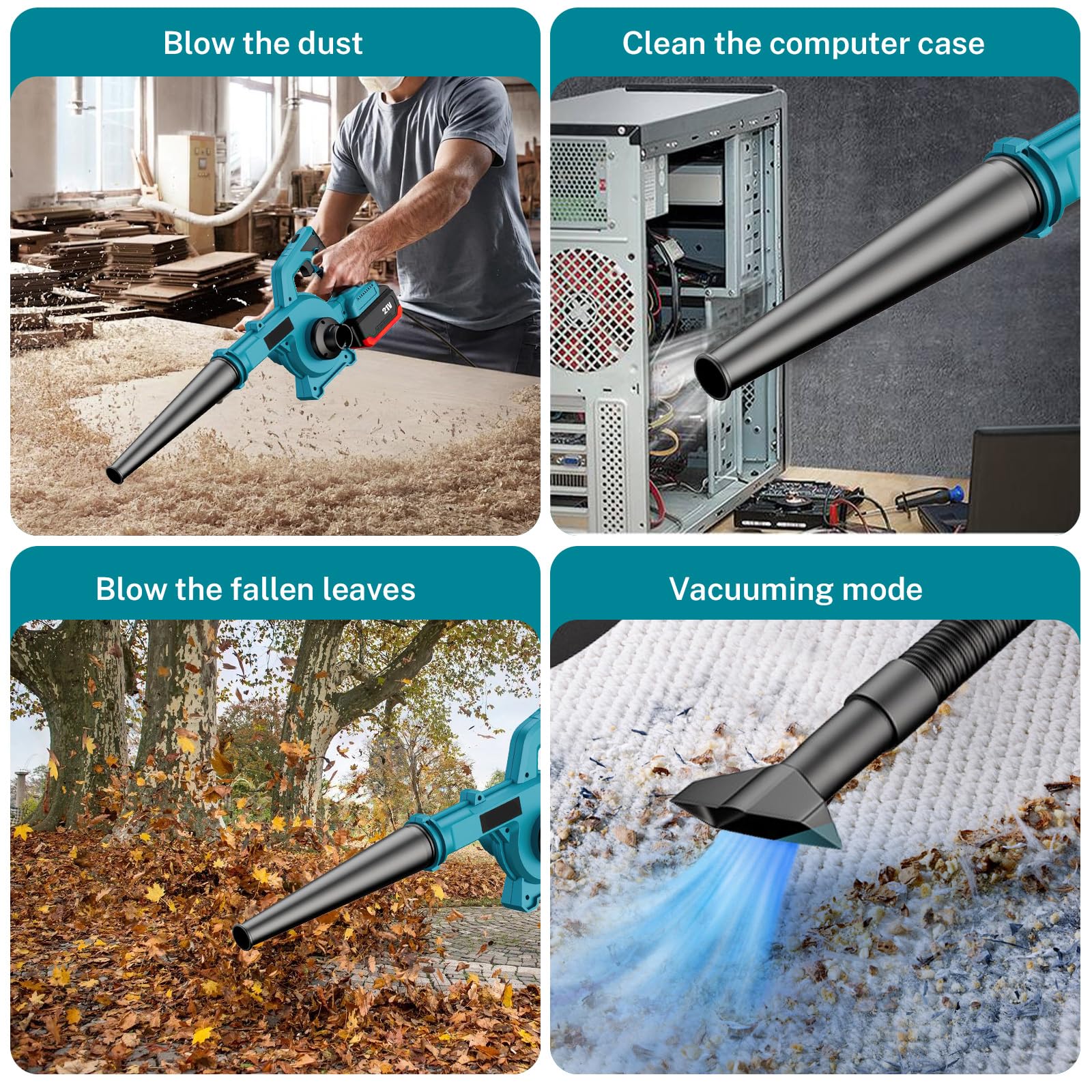 Soplador de Hojas de 21 V, Ligero y Potente con 2 Baterías y Cargador,Motor sin escobillas 6 Modos de Velocidad,Ideal para Jardín, Patio, Garaje, Césped, Nieve, Polvo y Pelo de Mascotas (2 Baterías)