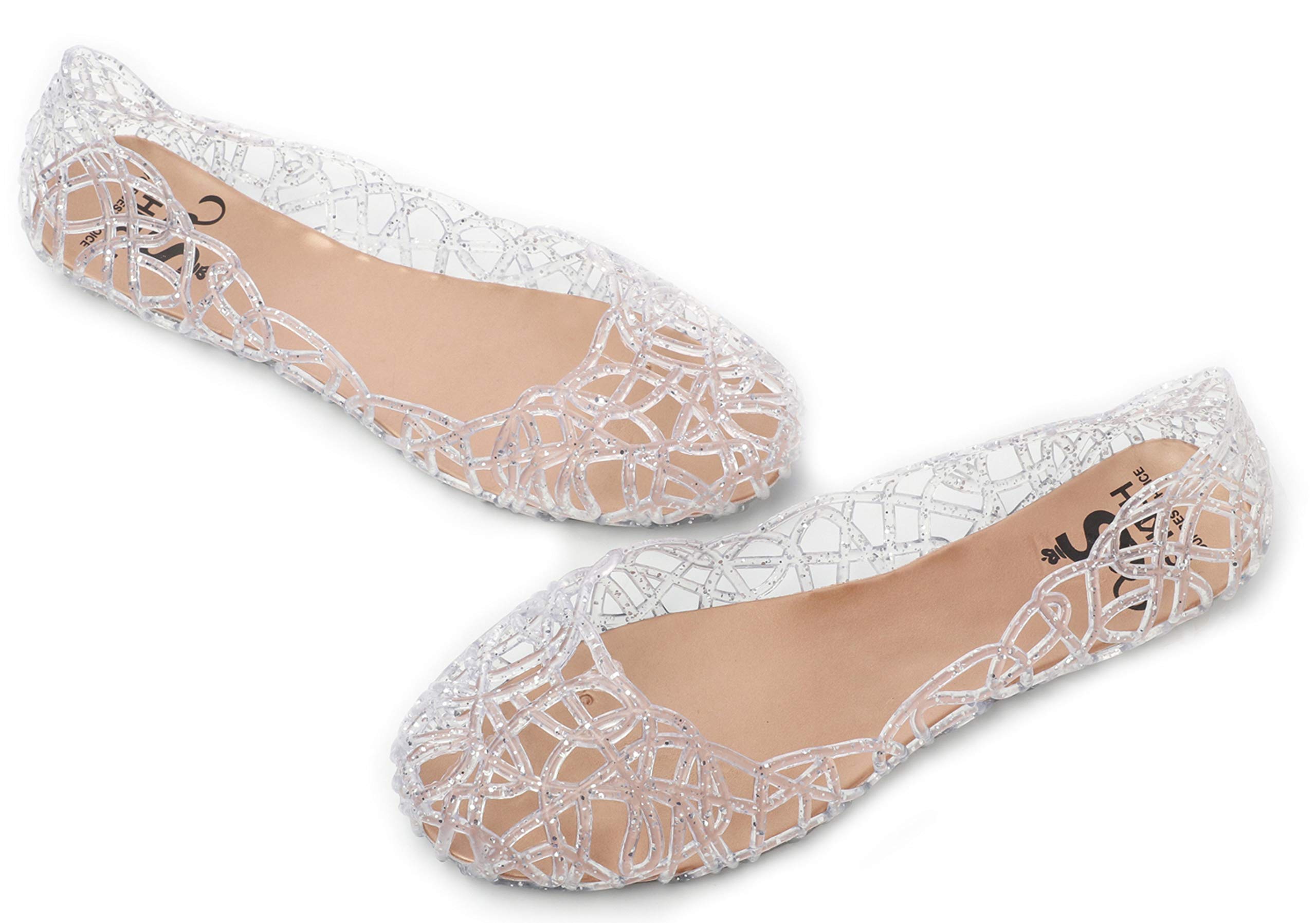 Jelly Ballet Flat Shoes Summer Women's Slip On Jelly Sandals,7.5,Silver