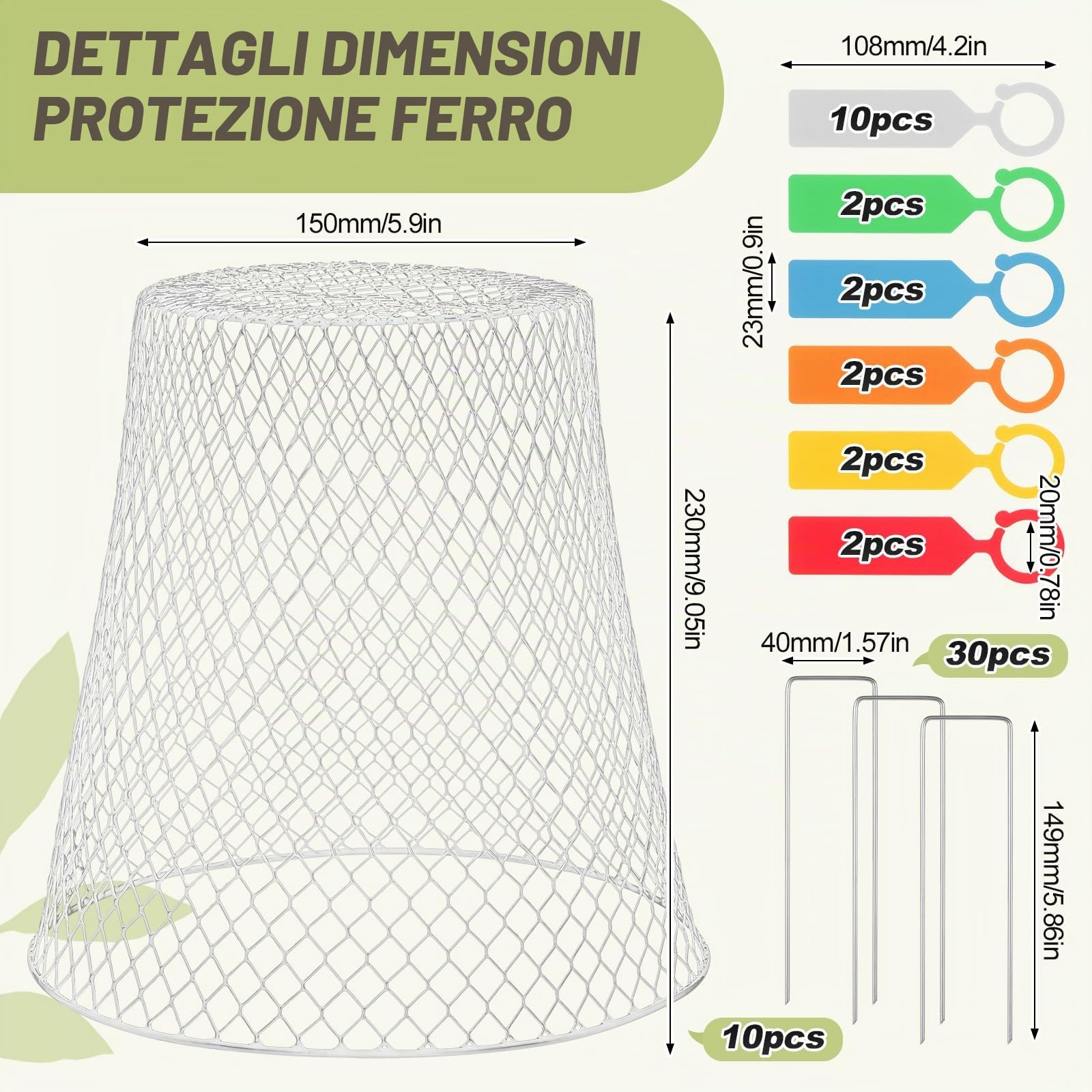 10 coperture protettive per piante in filo di pollo, cloche da giardino, gabbie per piante, protezione da giardino per tenere fuori il pollo di coniglio, con 30 picchetti e 20 etichette (bianco