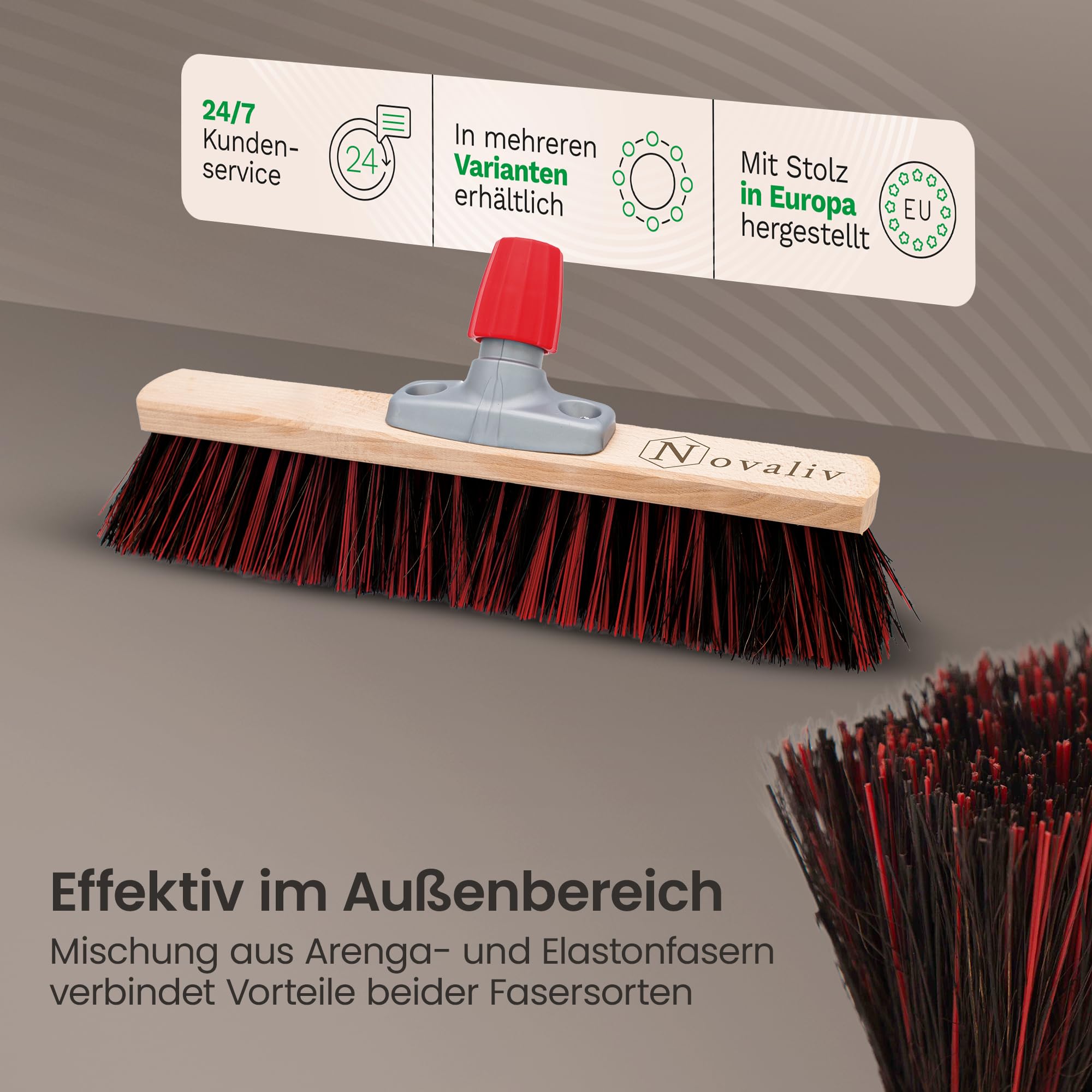 Novaliv 4X Mix Arenga Elaston Besen 40 cm Besenkopf I ohne Stiel I Arenga-Elaston schwarz-rot I Besen für draußen I Straßenbesen Industriebesen Gartenbesen Schneebesen Allzweckbesen
