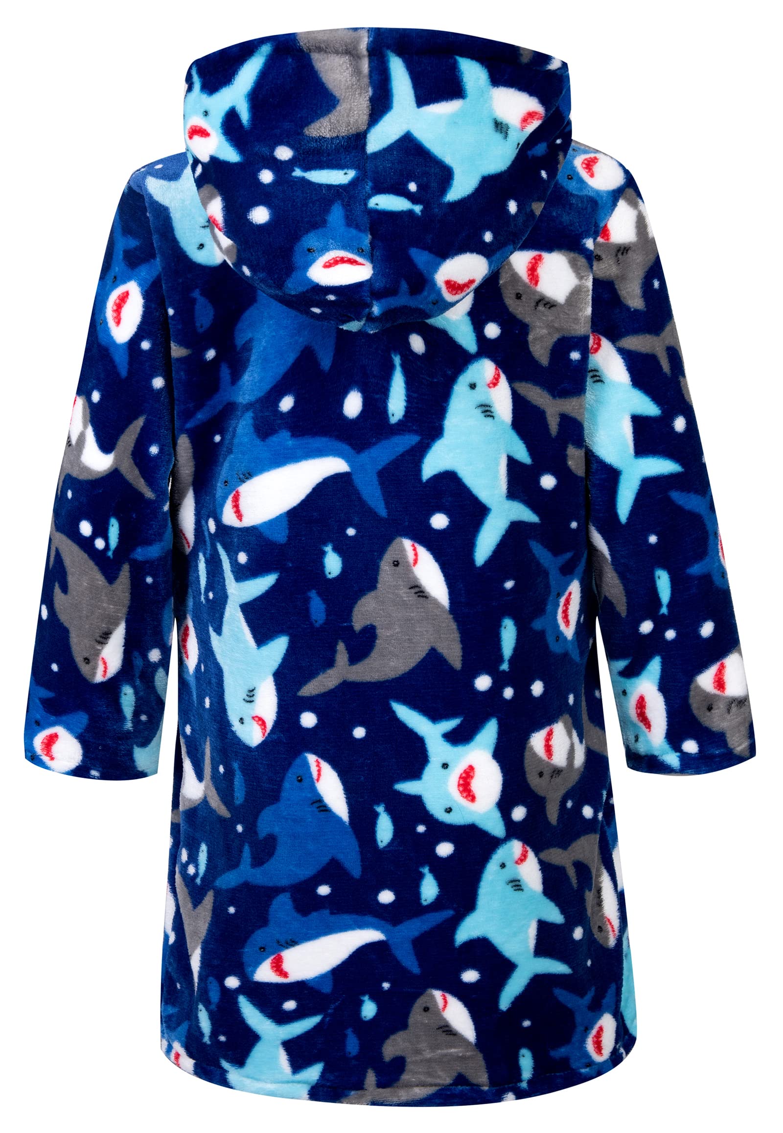 AINIBAB Boys Girls Robe Toddler Hooded Shark Plush Bathrobe for Boys Girls (Blue shark, 2-3T)