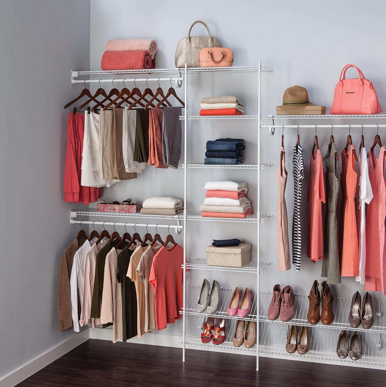 White Ventilated Steel 5ft to 8ft Closet Organizer Kit