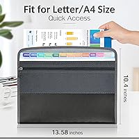 Vista 3 de Sooez Accordion File Organizer with Safe Zipper, 12 Pocket Expanding File Folder with Front Pencil Pouch, Portable Monthly Paper Bill Tax Receipt