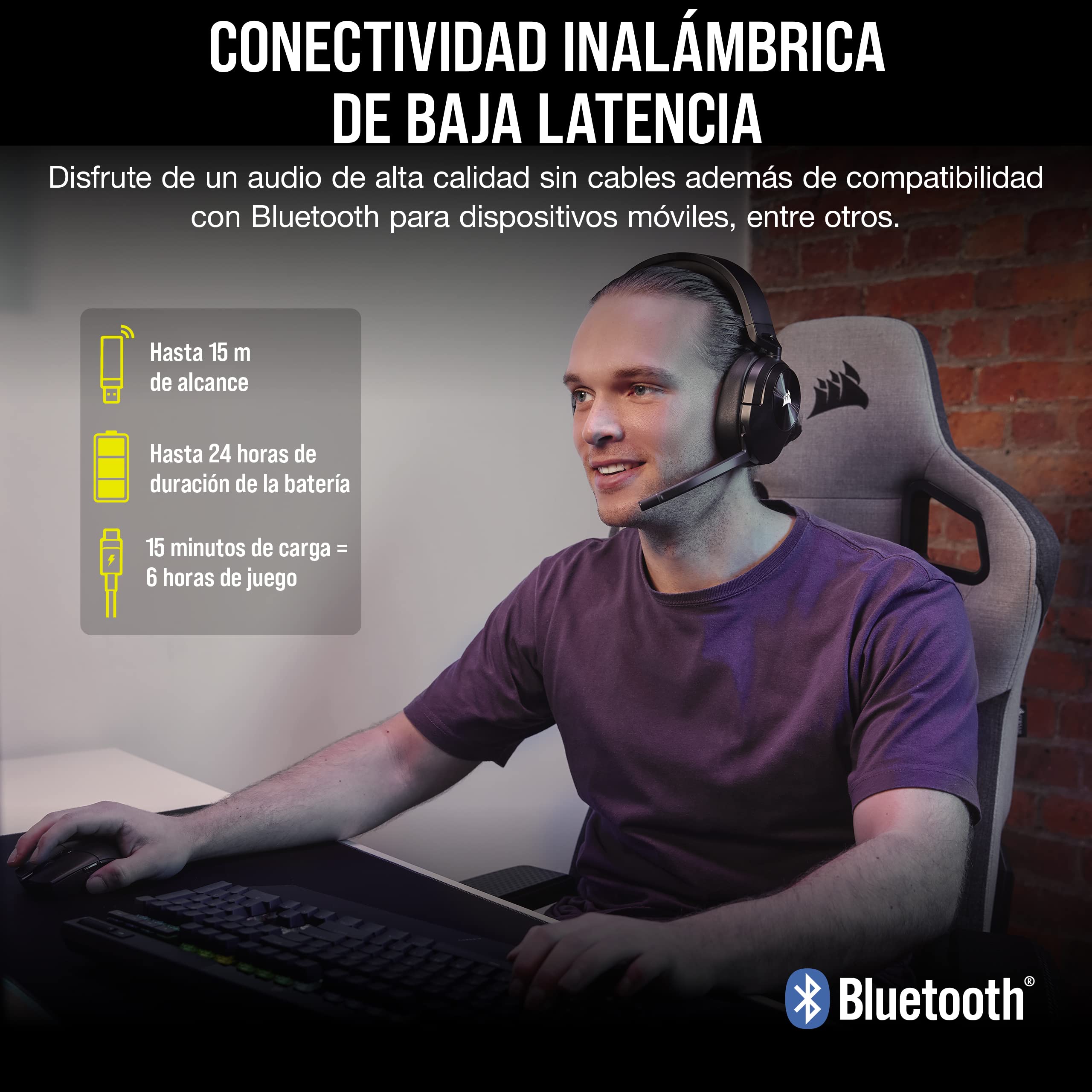 Corsair HS55 WIRELESS CORE Auriculares Ligeros para Juegos - Micrófono Omnidireccional - Transductores de Neodimio - Alcance de Hasta 15 Metros - iCUE - PC, PS5, PS4, Nintendo Switch - Carbono
