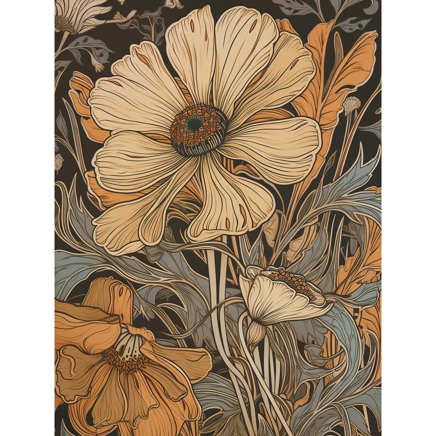 Artery8 Spring Wildflowers Pastel Colour Illustration Large Wall Art Poster Print Thick Paper 18X24 Inch