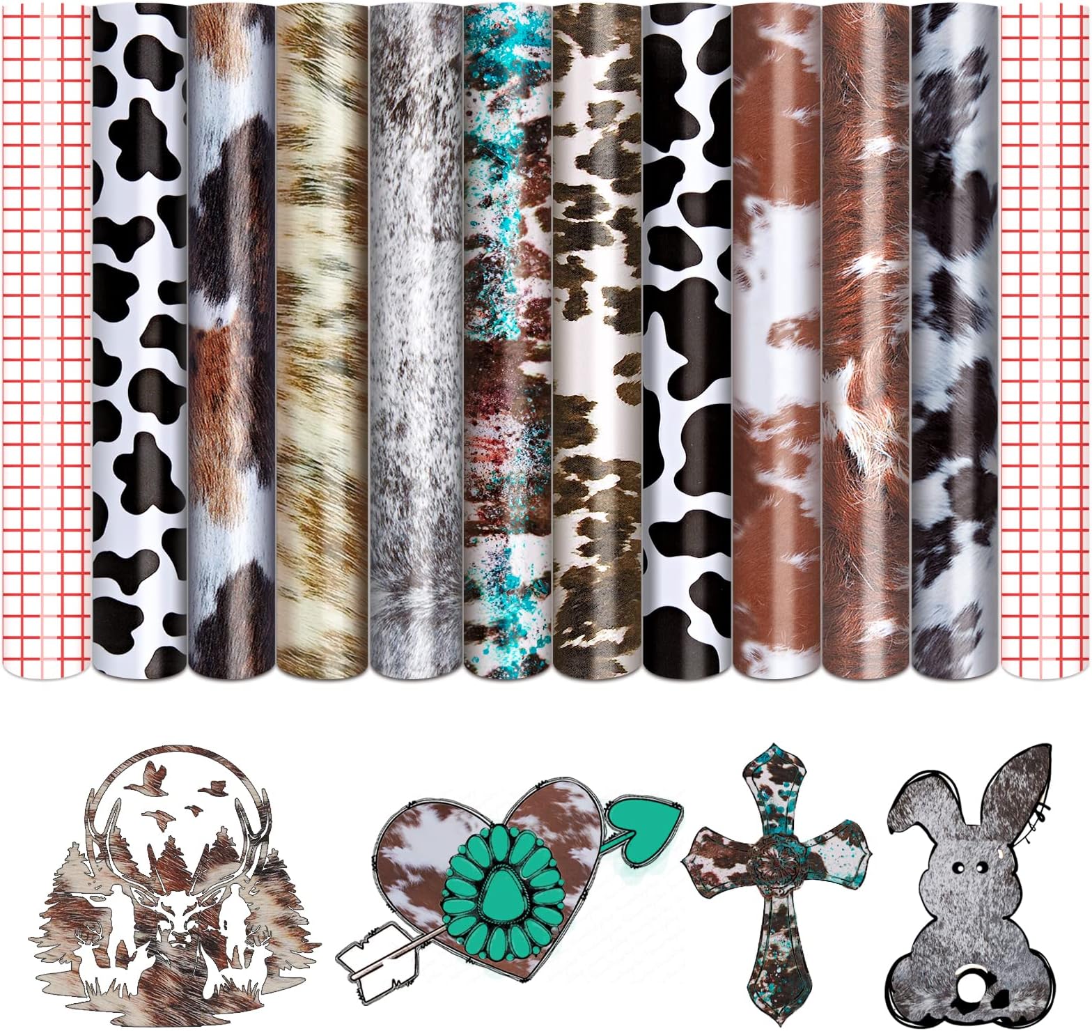 Tintnut Cowhide Permanent Vinyl - 12"x10" Sheets, Cow Print Patterned Permanent Adhesive Vinyl for Cutting Machine,Waterproof Vinyl for Home Decor Self Sticker