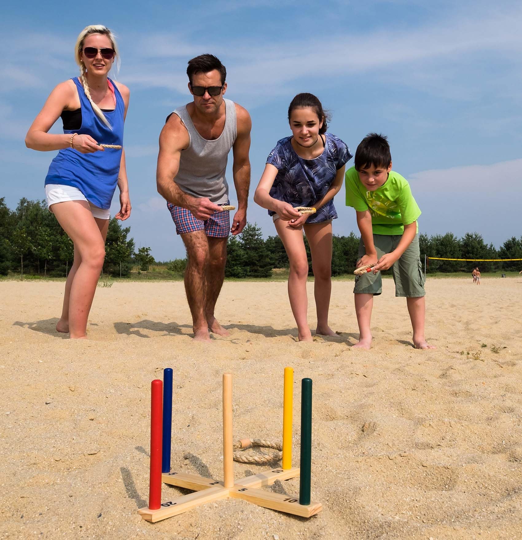 Schildkröt Ring Toss, Jeu de Lancer d'Anneaux, Ensemble en Bois Certifié FSC, 1 Base en Croix, 5 Anneaux, 970113