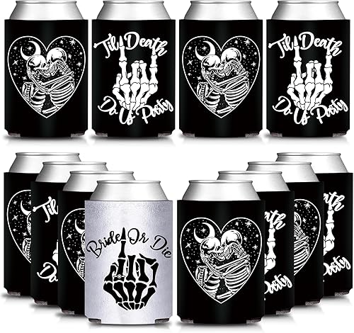 12 piezas de novias o muertes para despedida de soltera para novias - Till Death Do Us Drink Mangas para despedida de soltera gótica de Halloween,