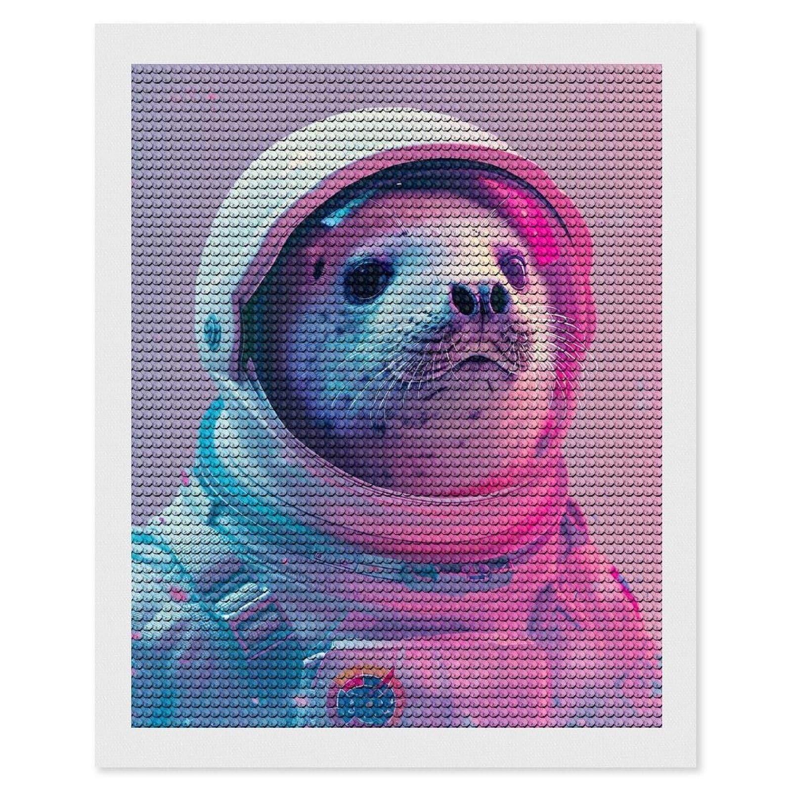 Junmoney Seal Astronaut Diamond Painting Set 16"x20", Sparkling Round Gems, Decorate Your Room, Fun Craft Experience, Modern Decor