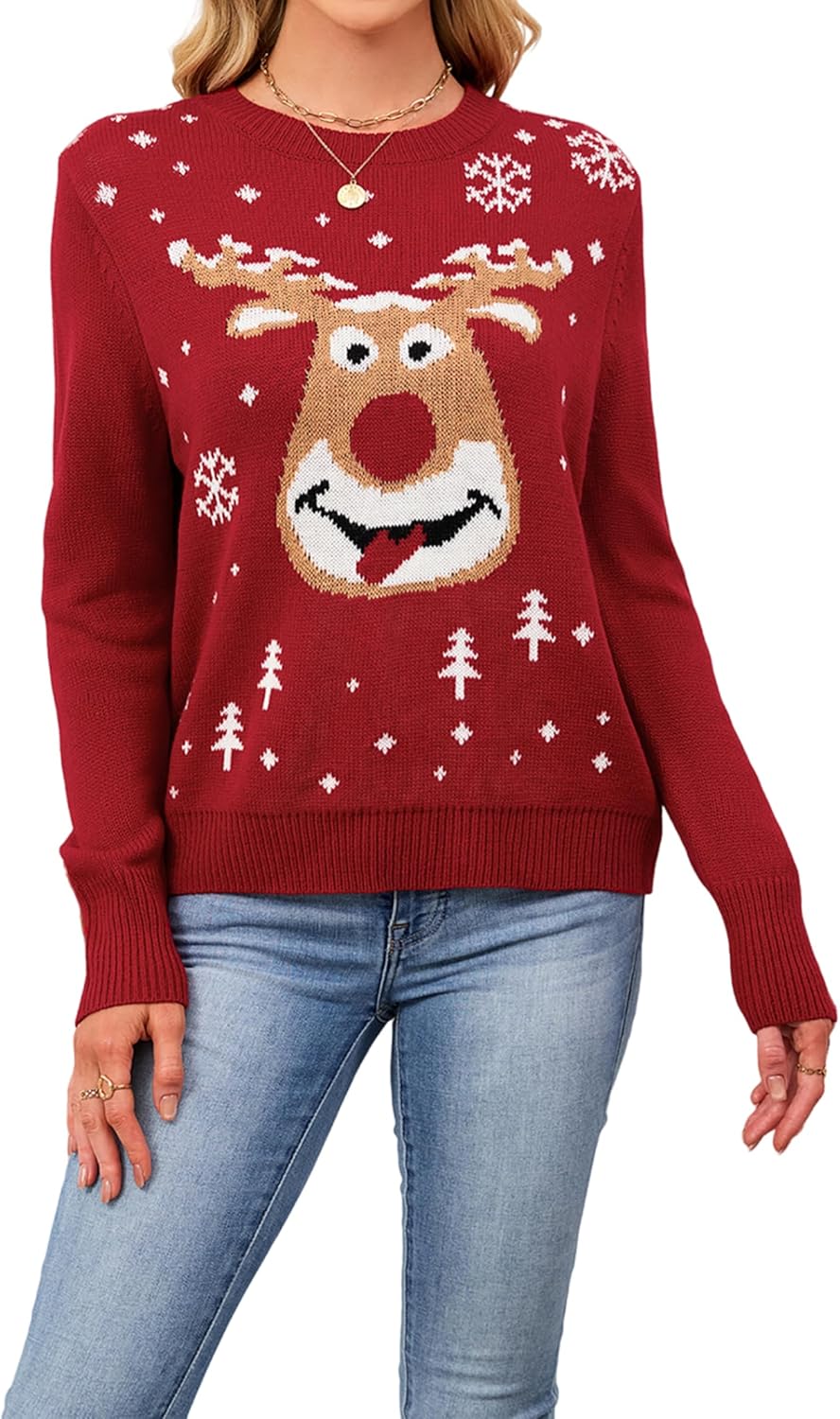 SunnyMelody Women’s Ugly Christmas Sweater,Cute Ribbed Knit Crewneck Pullover,2025 Fall Winter Tops