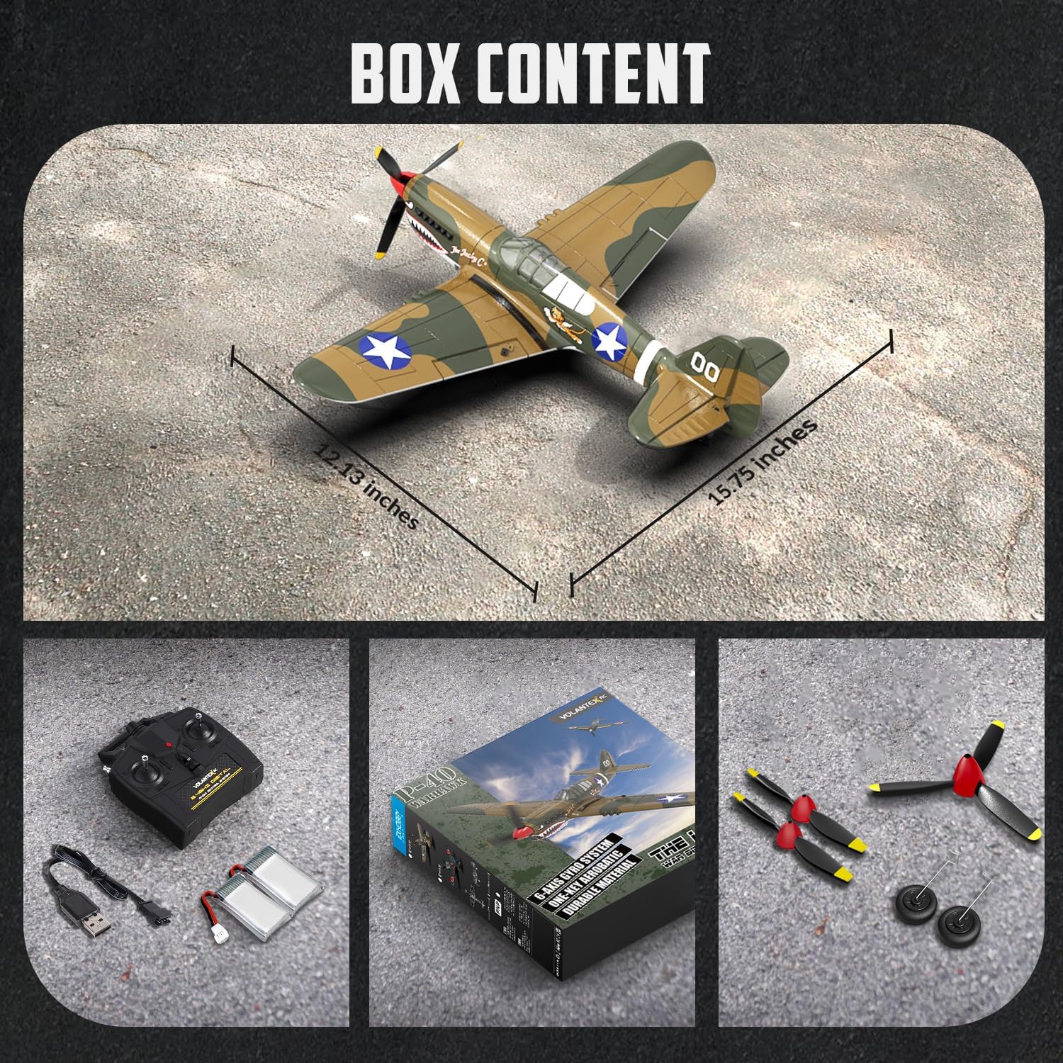 volantexrc P-40 Warhawk Warbird 4-Kanal RC Flugzeug RTF m. Gyro 2xAkku | integrierte Stabilisierungssystem