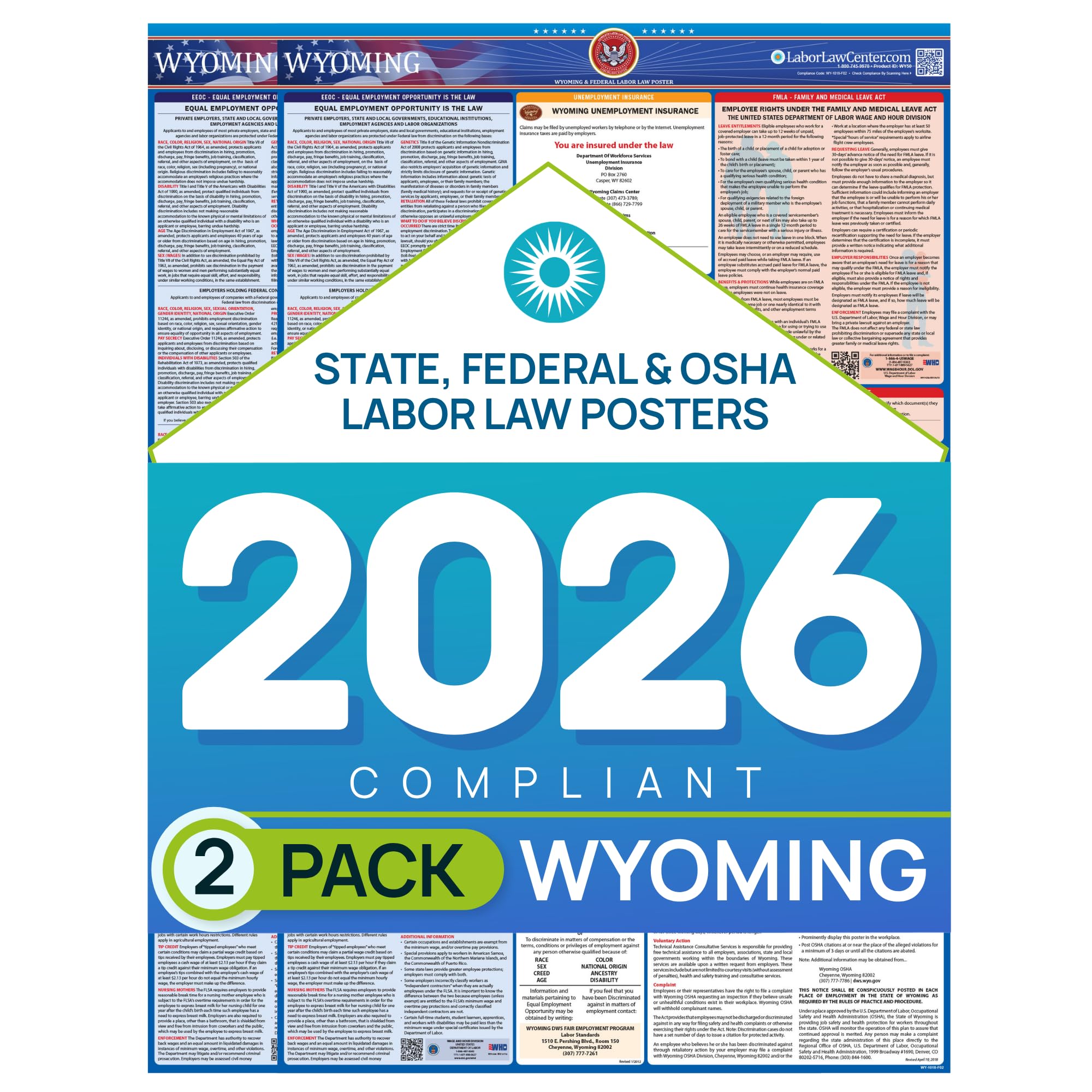 Labor Law Posters Wyoming 2026, 2-Pack, State, Federal Workplace Notices
