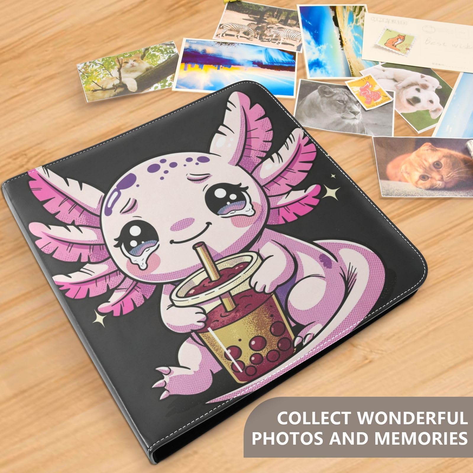 Axolotl Boba Bubble Tea PU Leather Cover Photo Scrapbook