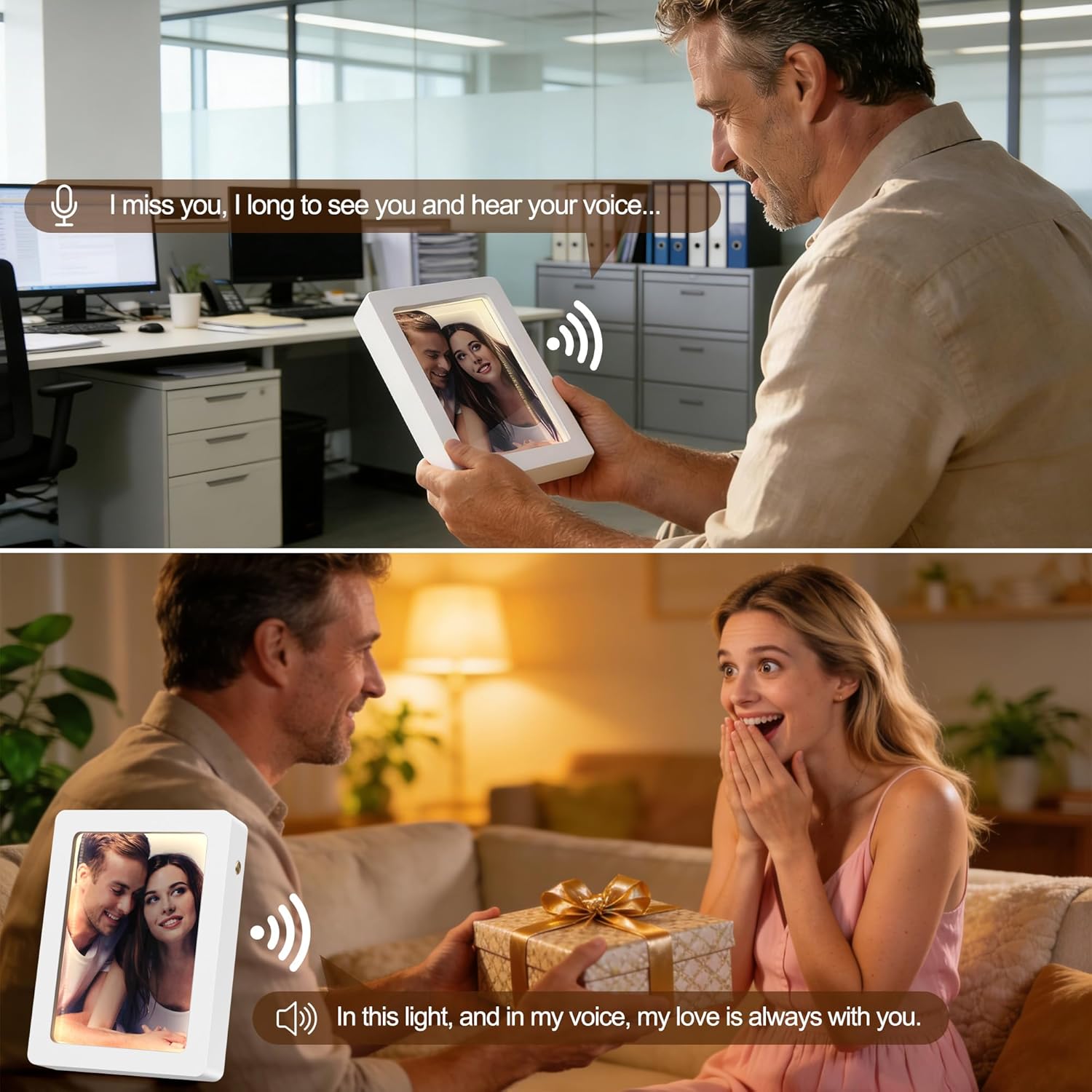 Wooden Photo Frame with Voice Recording and Soft LED Light – Personalized 180S Recordable Picture Frame Fits 3.5x5, 4x6 & 5x7 Photos, Tabletop Display, Meaningful Keepsake Gift (White)