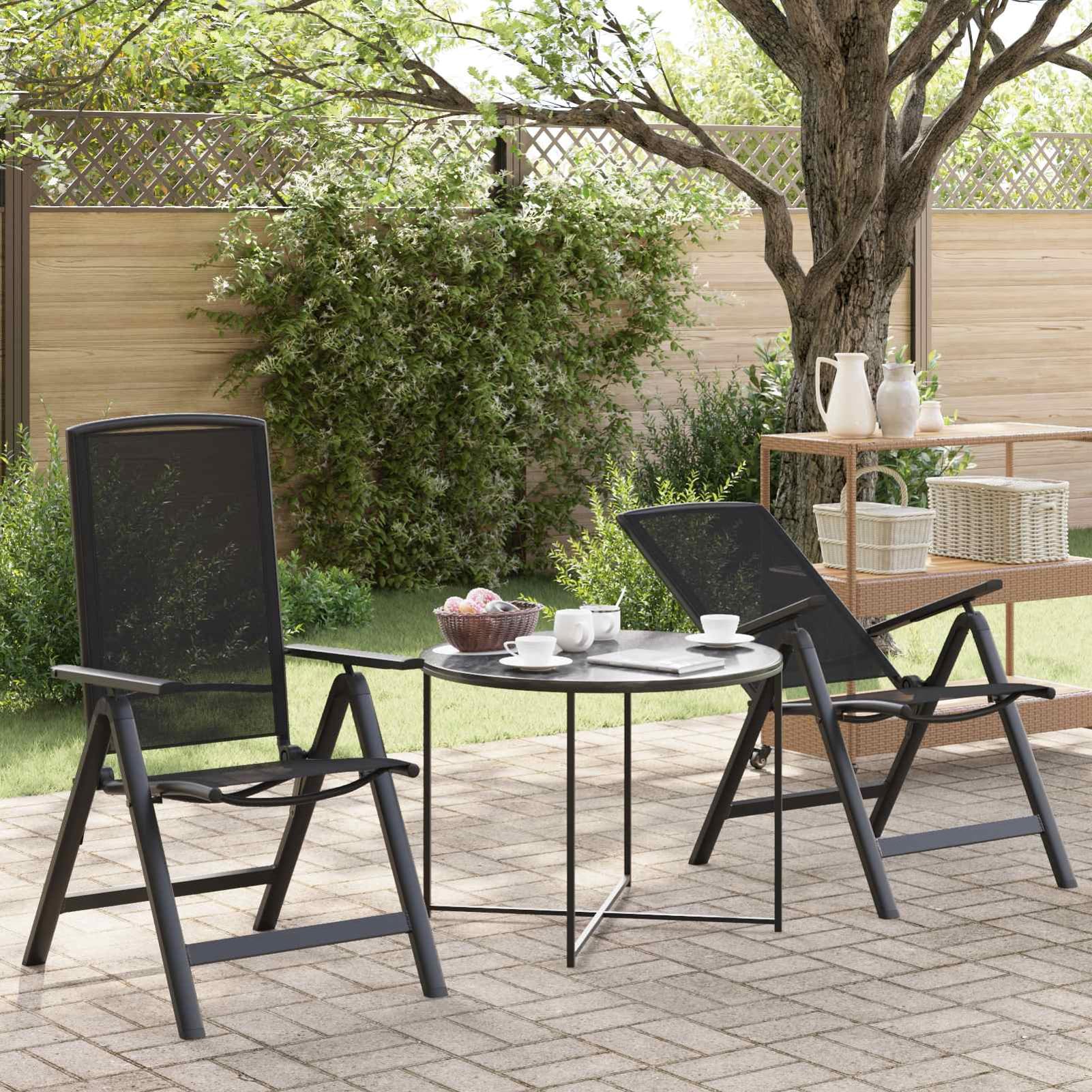 Chaise de jardin inclinable en aluminium textilène noir ajustable fauteuil terrasse