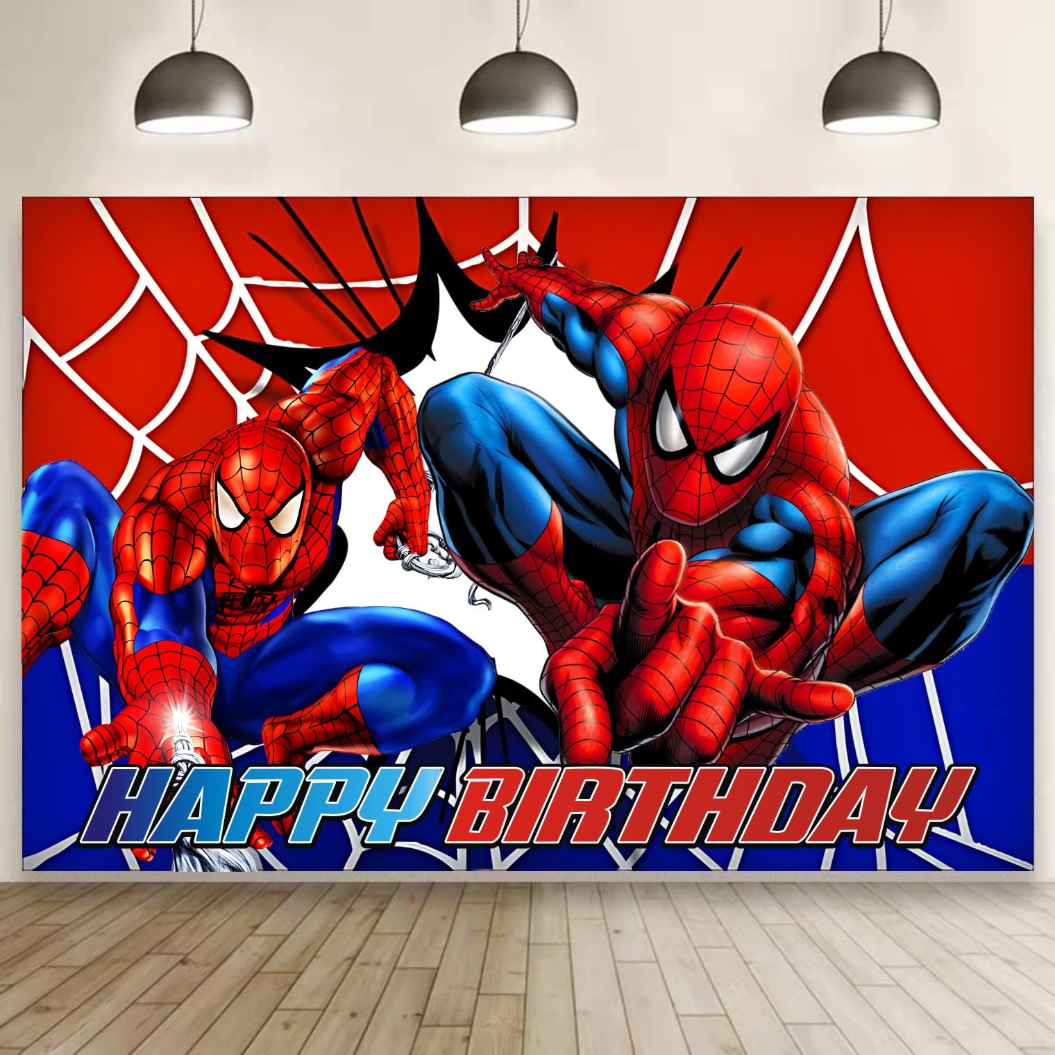 Spider Birthday Party Decorations, 5x3ft Happy Birthday Back Drop Banner Theme Backdrop Banner for Spider Party Decorations Indoor Outdoor.