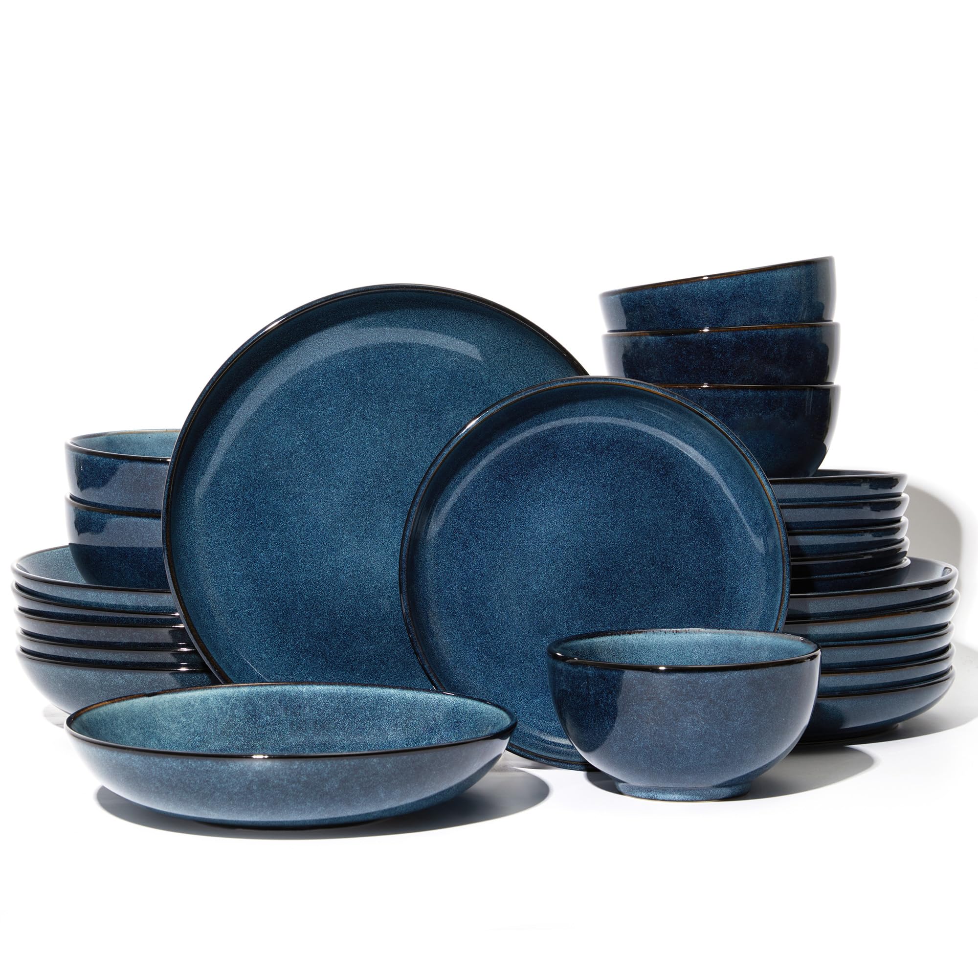 Pokini Stoneware Dinnerware Sets for 6, 24pcs Plates and Bowls Sets Dishes