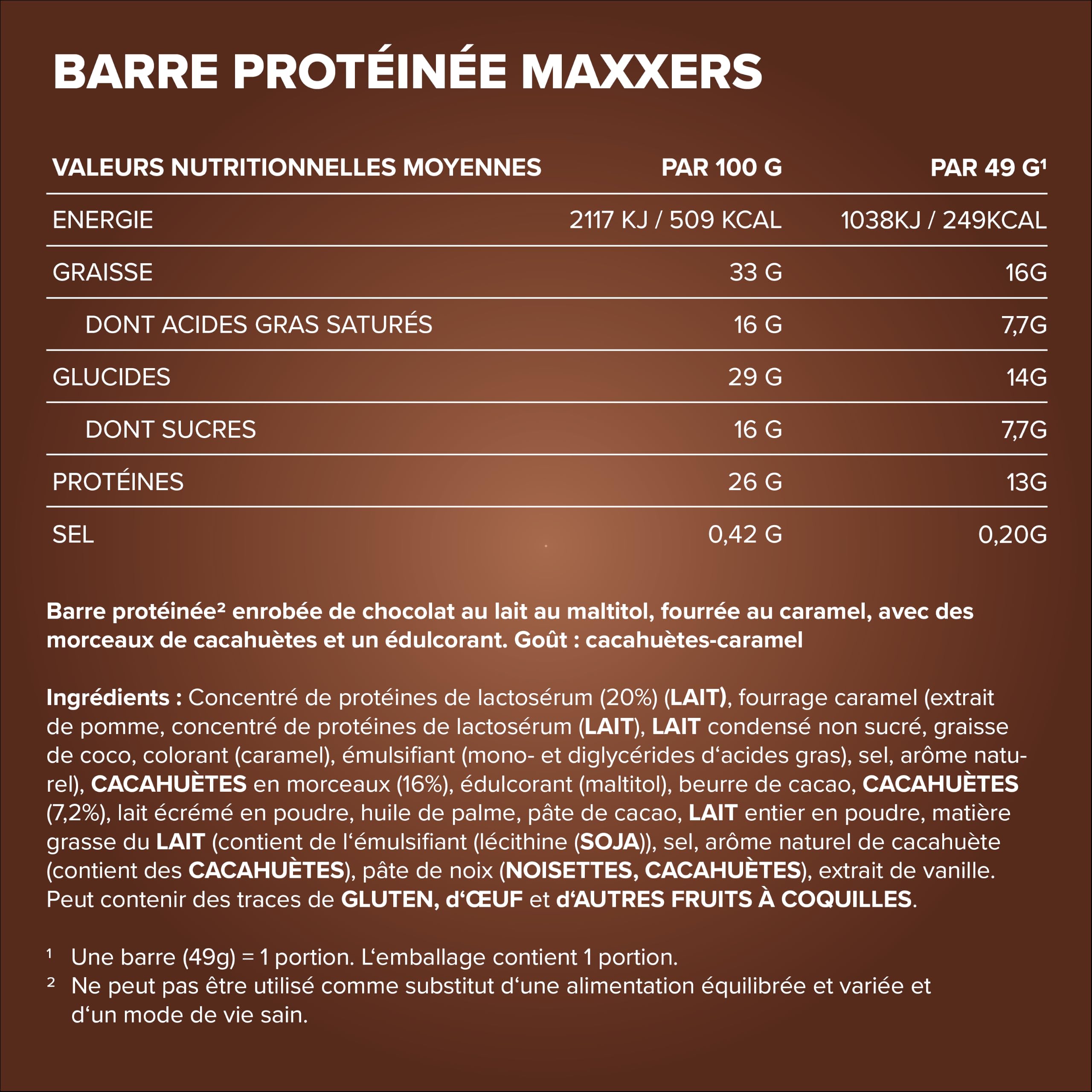 IronMaxx Barre protéinée Maxxers Peanut Caramel – 24 x 49 g – barre protéinée, protein bar, snack protéiné sans sucres ajoutés, collation sportive fitness