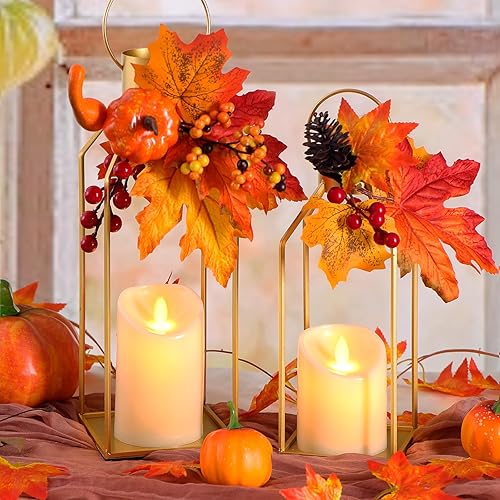 Miniatura 2 de NITIME 2 faroles decorativos de metal dorado de 1215 pulgadas (sin vidrio), faroles de metal dorado decorativos para exteriores con 2 velas LED