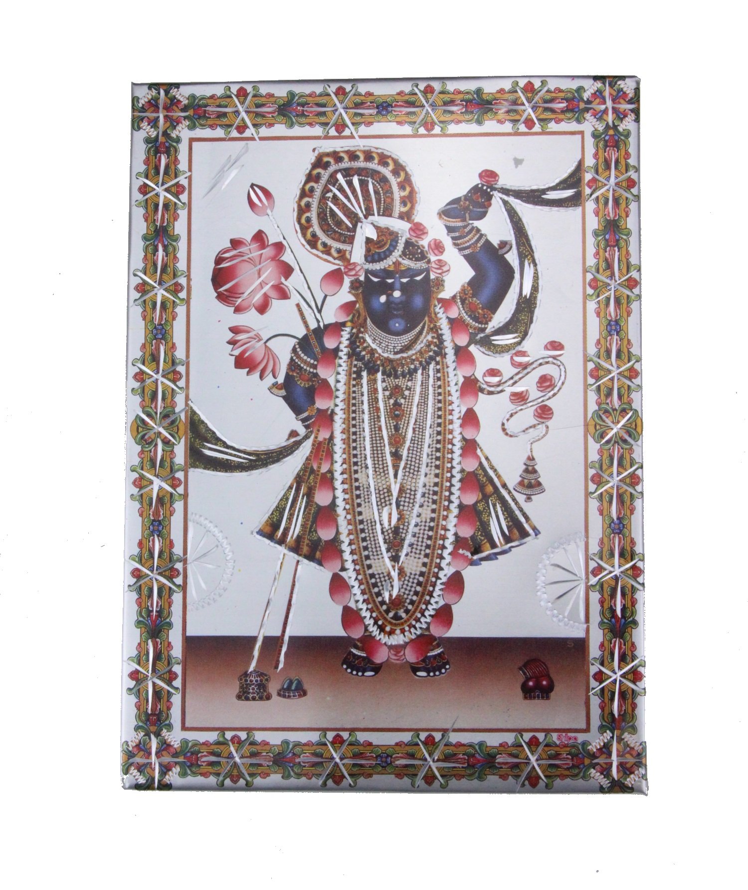 Indiabazaar Nathdwara Darshn Shreenathji Aluminium Hindu God Photo Frame Traditional Hanging 6”x8”