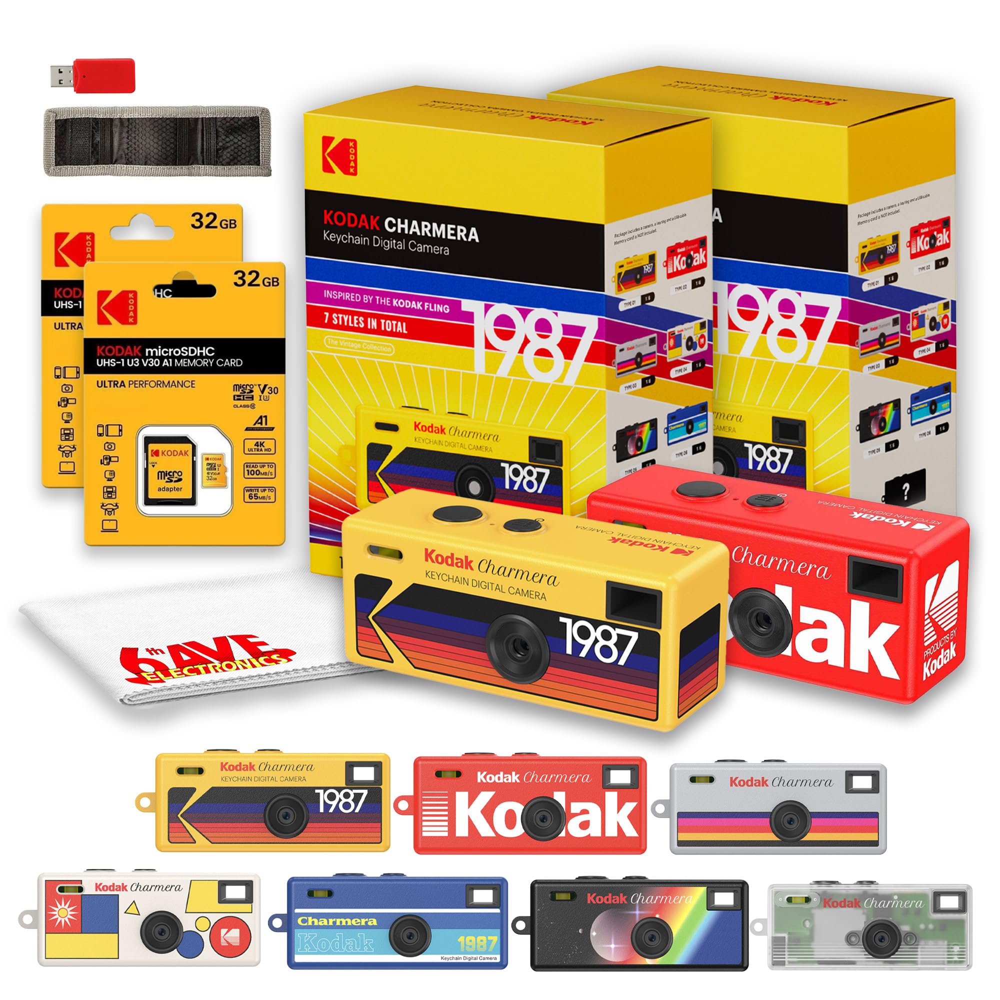 Kodak Charmera Keychain Digital Camera Blind Box 2 Pack Pocket Retro Camera for Travel, Selfies & Everyday Memories (KDKRK0601) + 2 x Kodak 32GB microSD + Card Reader + More (8pc Bundle)-image-39