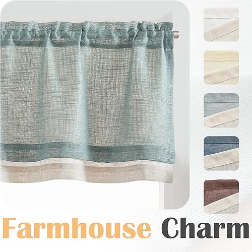 Miniatura 4 de jinchan Cenefa de lino para ventana de sala de estar de 16 pulgadas, cenefa de ventana de doble capa con filtro de luz, superposición rústica de
