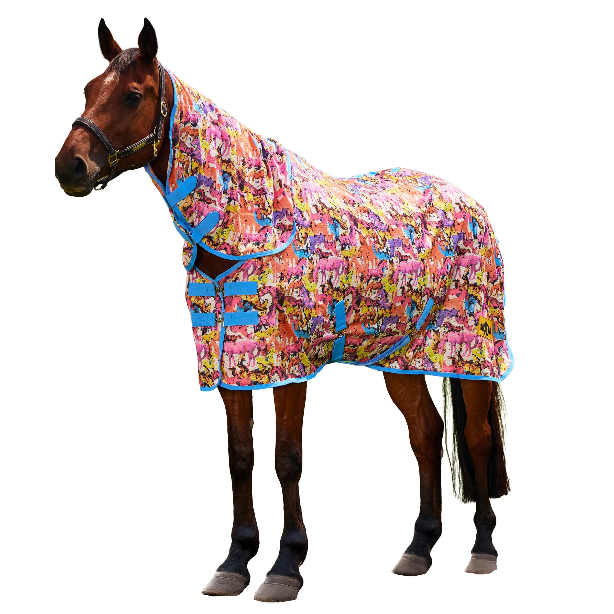 Saxon Mesh Combo Neck, Technicolour Horses Print, 5'9