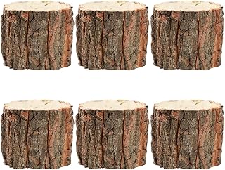 6Pcs Rustic Bark Round Vase - Tree Stump Planter Pot, 3.5 x 3.1 Inch, Ideal for Home Decor Party Decoration Indoor Gardening