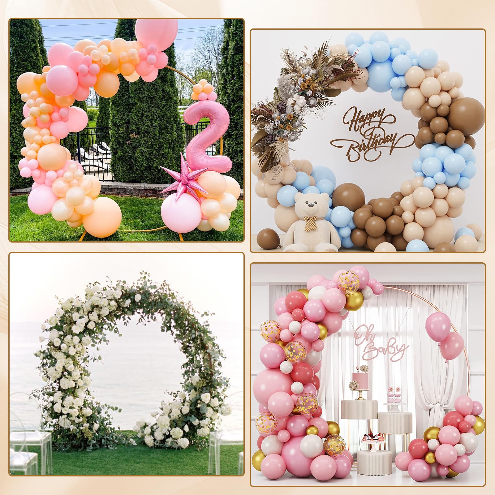 Kit d'arche de Ballons Ronde, Arche Ballon avec Accessoires, Support D'arche de Ballons Rond en Métal, Amovible et Réutilisable DéCoration De Fond pour Mariage, Anniversaire, Fête