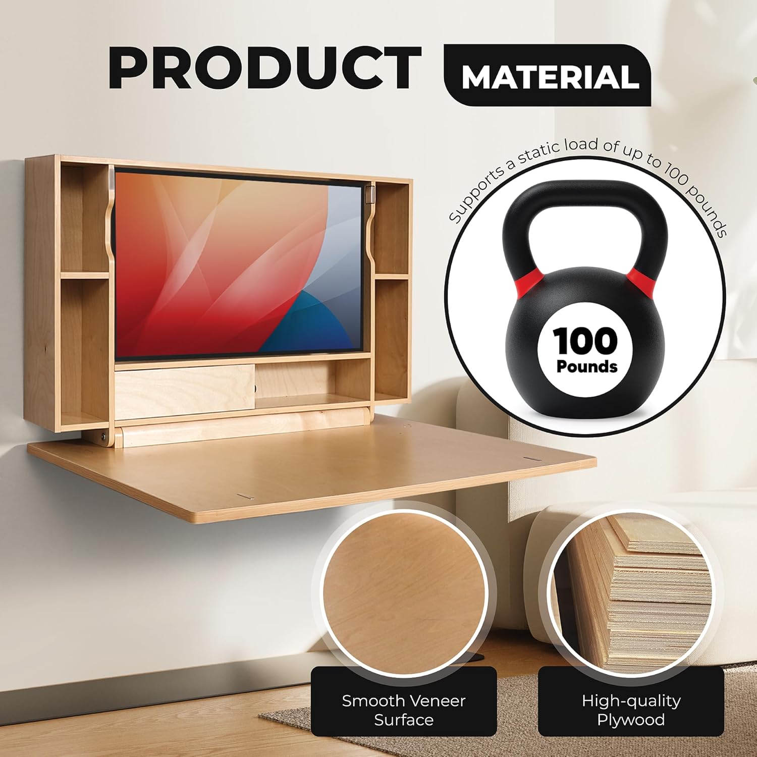 Wall Mounted Folding Desk 36 Inch for Small Spaces