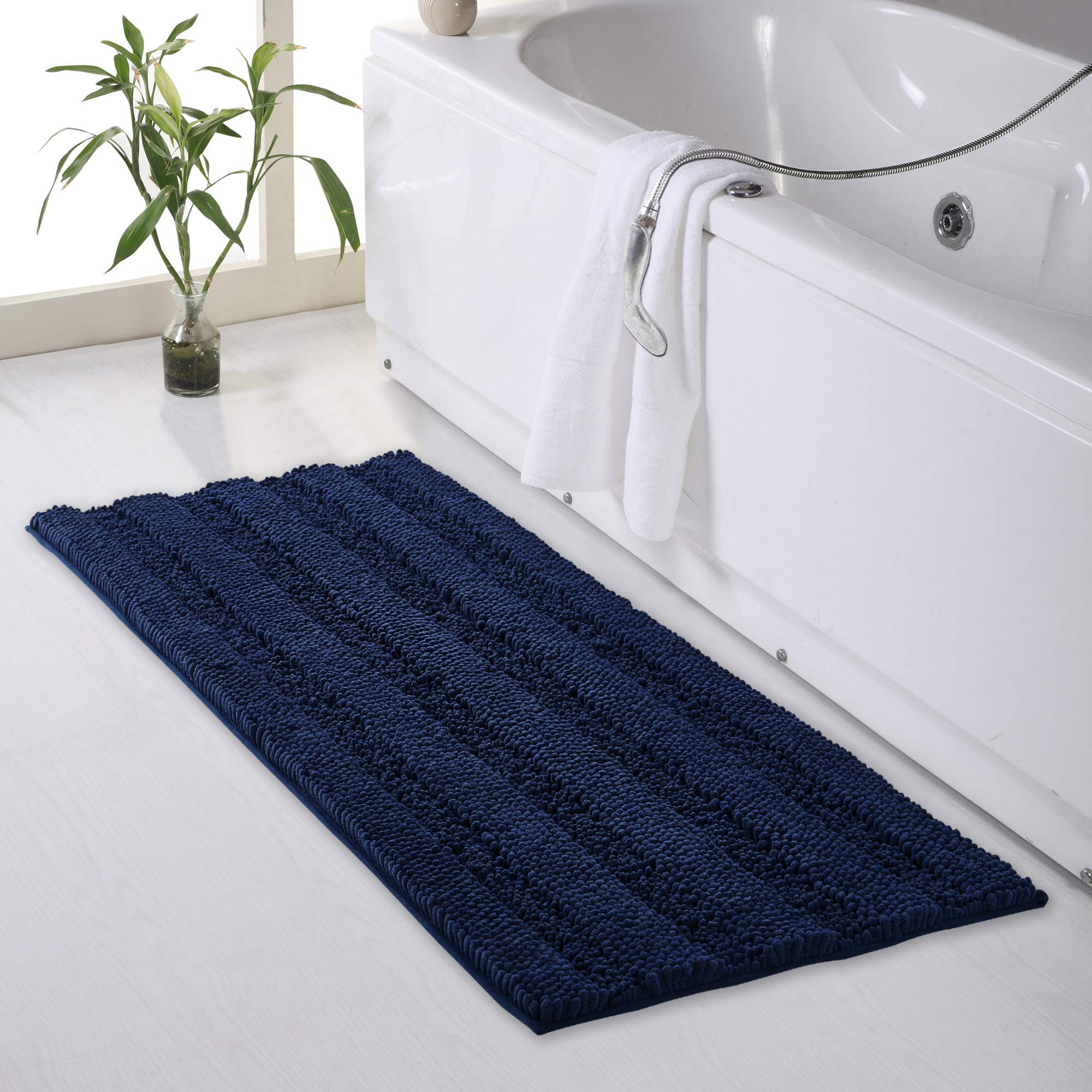 Bathroom Rugs Mats - Water Absorbent Bath Mat Non-Slip Extra Soft Thick Shaggy Plush Carpet for Tub Kitchen Toilet Decorations Gifts, Navy Blue, 47 x 24, 1 Piece