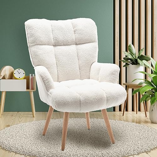 Silla decorativa de peluche con acolchado suave, silla casual peluda con respaldo alto, sillón moderno y acogedor para sala de estar, dormitorio,