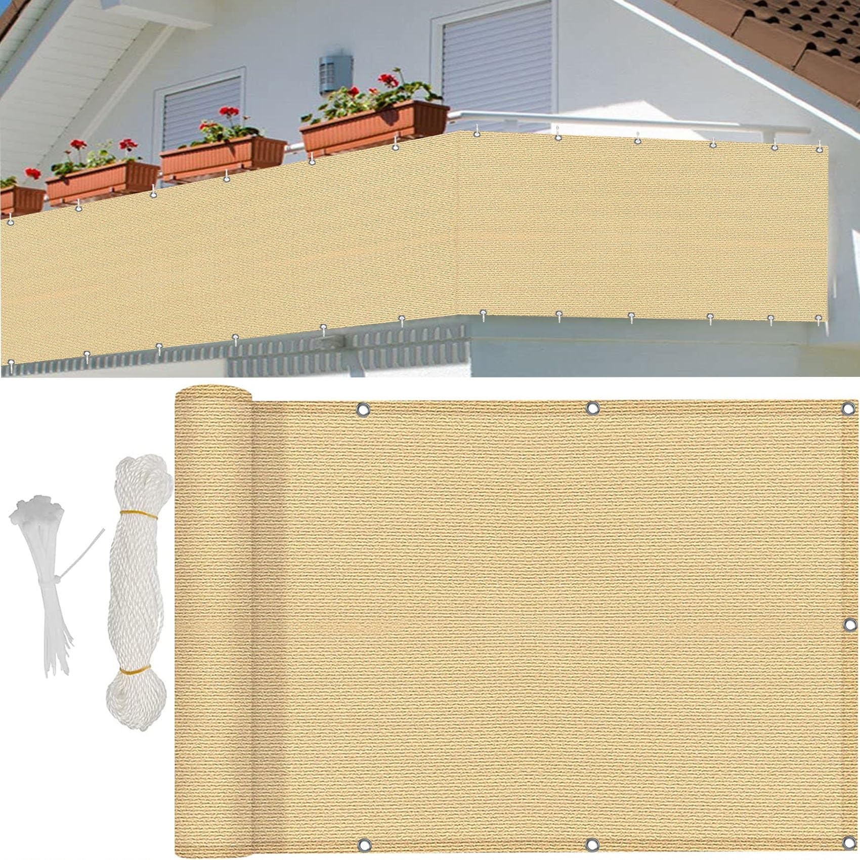WQPMNYG Balcony Cover 55x350cm - Opaque UV Protection Sun Shade for Rectangle Fence & Porch Durable with Rope & Eyelets Yellow Color Ideal for Outdoor Privacy