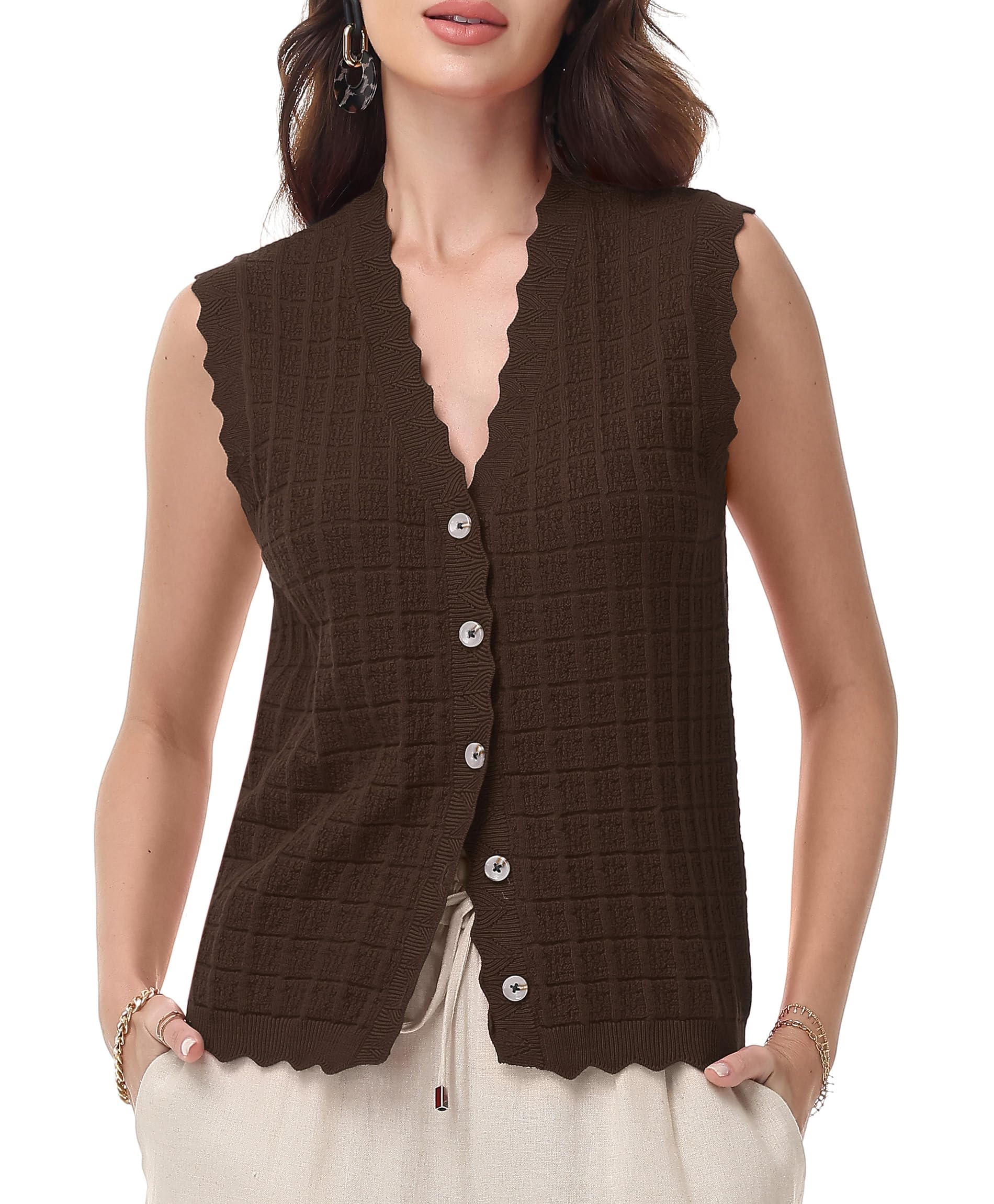 Trendy Sweater Vest Waffle Knit Top Vest V Neck Cardigan Sweater Casual Sleeveless Tops Cute Ruffle Vest