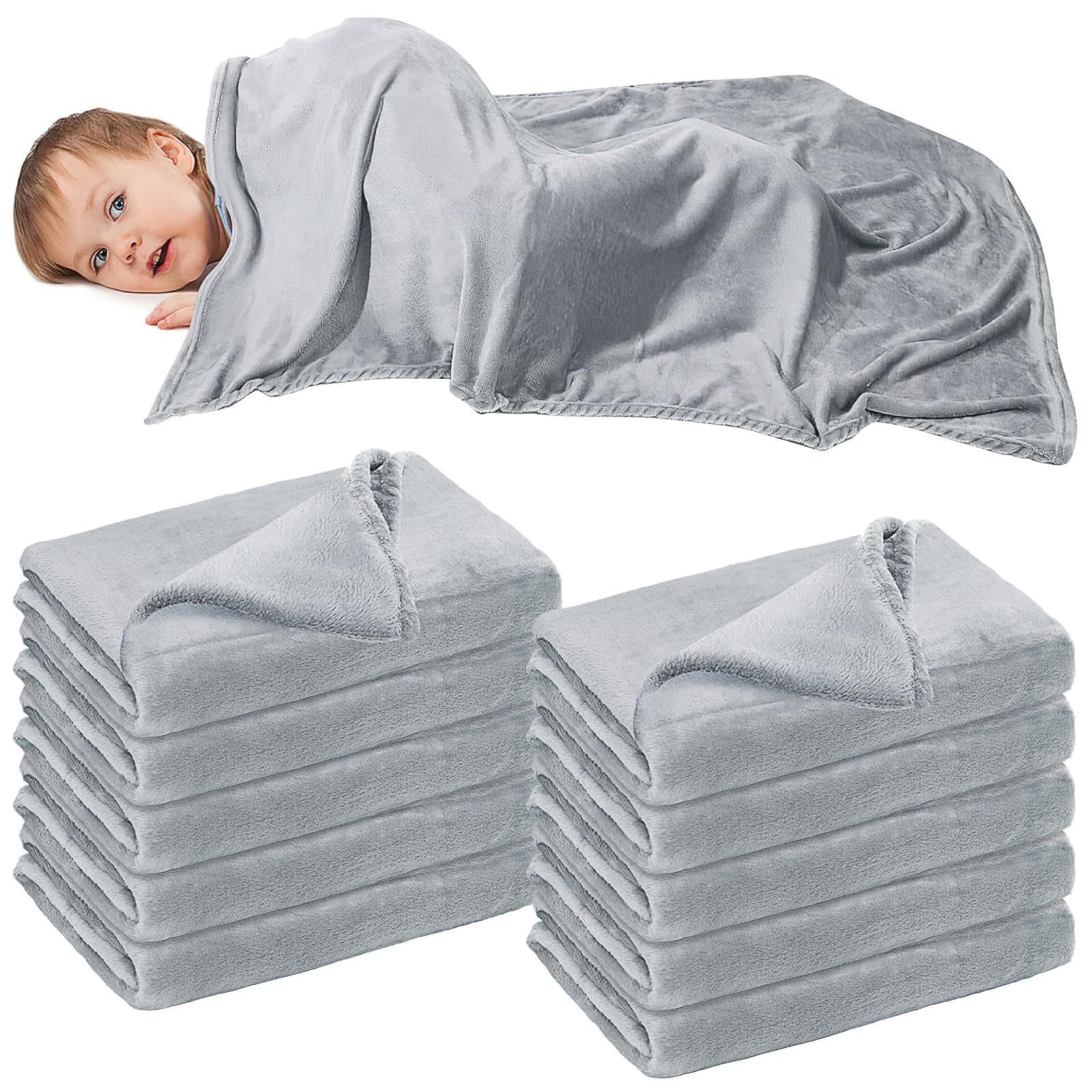 Lot de 10 Couvertures de Sieste Enfant, Plaids de Crèche Gris 100 x 120 cm | Couvertures Doux et Légers, Lavables en Machine, pour Crèche, Maternelle, Assistantes Maternelles et Voyage
